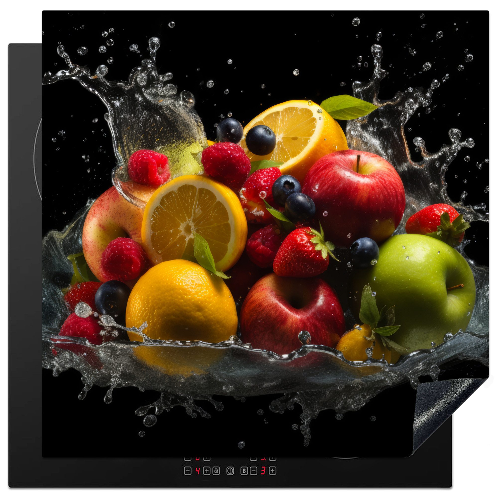 MuchoWow Herd-Abdeckplatte Obst - Apfel - Orange - Rote Früchte - Wasser, Vinyl, (1 tlg), Küche Herdabdeckung Ceranfeld Induktionsfeld Vinyl, 60x60 cm