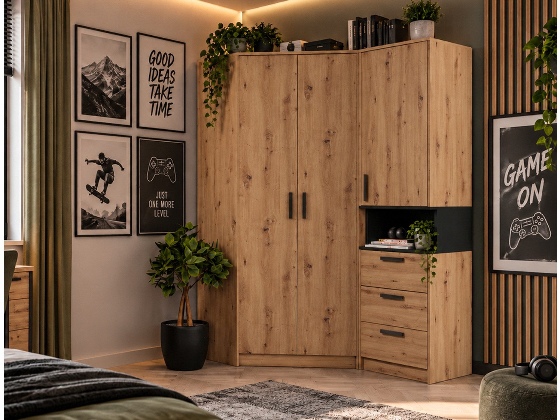 Marmex Möbel Schrank-Set Grant Set 15, (SET, 2-St., Eckschrank, Regal mit Schubladen), Scharniere Softclose