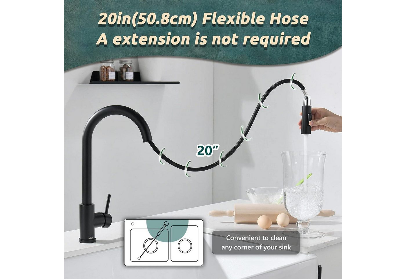 Thumbnail - LuxusKollektion Küchenarmatur Wasserhahn Küche Schwarz Ausziehbar 360° Hochdruck Mischbatterie