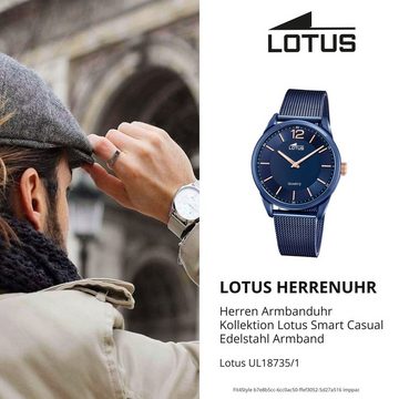 Lotus Quarzuhr Lotus Herren Armbanduhr Smart Casual, (Analoguhr), Herrenuhr rund, groß (ca. 40mm) Edelstahlarmband blau