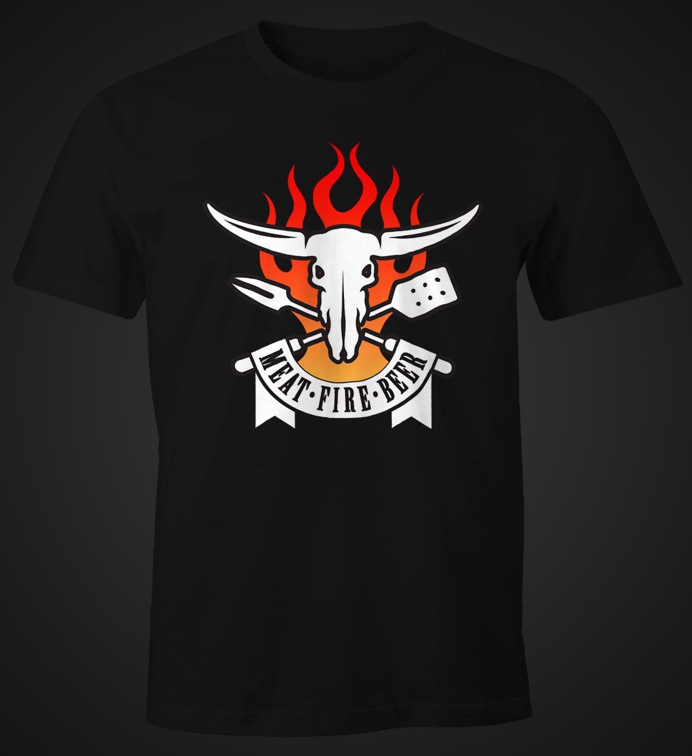 Meat Beer Print-Shirt mit MoonWorks schwarz Fire Moonworks® Herren Print T-Shirt Fun-Shirt