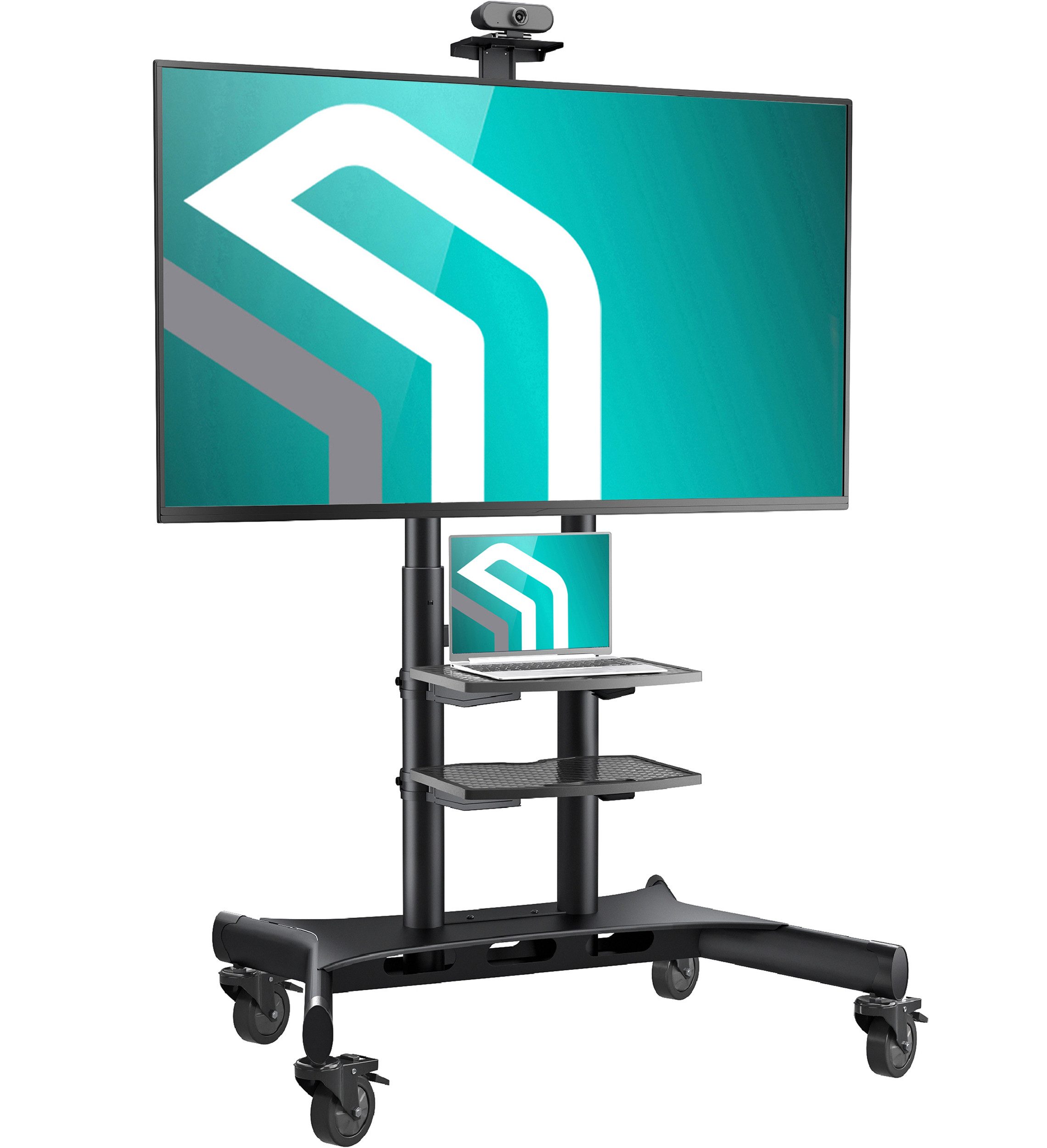 ONKRON TV-Ständer 50-86 Zoll, bis 105.9 kg, VESA 200x200-800x500, TS1881-B, (bis 86,00 Zoll, 1-tlg., rollbar, höhenverstellbar, mit 2 Ablagen, Kabelmanagement)