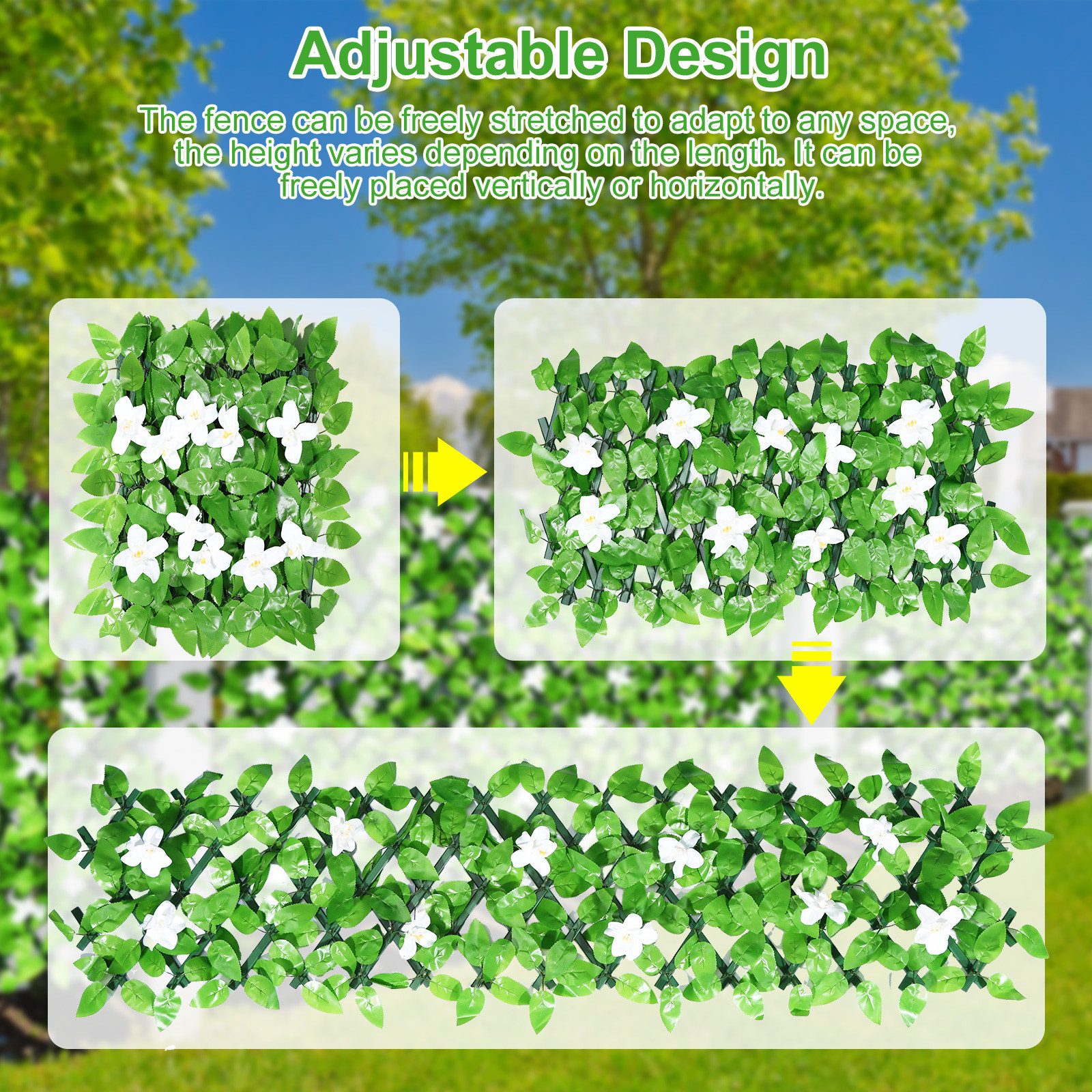 BlingBin Gartenzaun Ausziehbare Künstliche Blumenzaun, Max. 200 cm Efeu-Zaun-Sichtschutz, (4er Set, 4-St., Maße im ungestreckten Zustand: 20 x 40 cm), Erweiterb – Bild 3 von 5