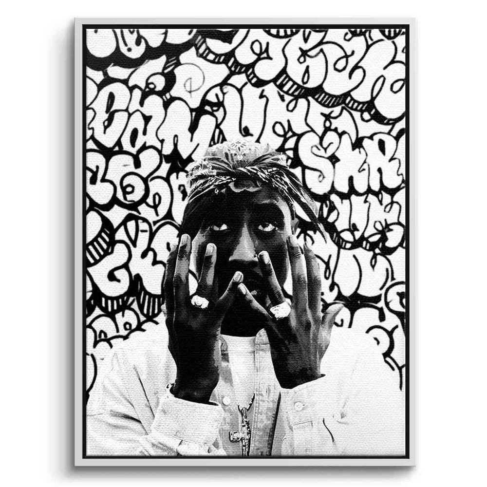 DOTCOMCANVAS® Leinwandbild PRAY FOR HOPE XL, Leinwandbild Tupac Shakur 2pac schwarz weiß Portrait Wandbild Druck