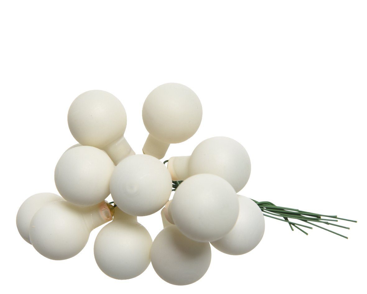 Kaemingk Christbaumschmuck, Weihnachtskugeln am Draht 2cm Glas 12 Stück - Wollweiß matt