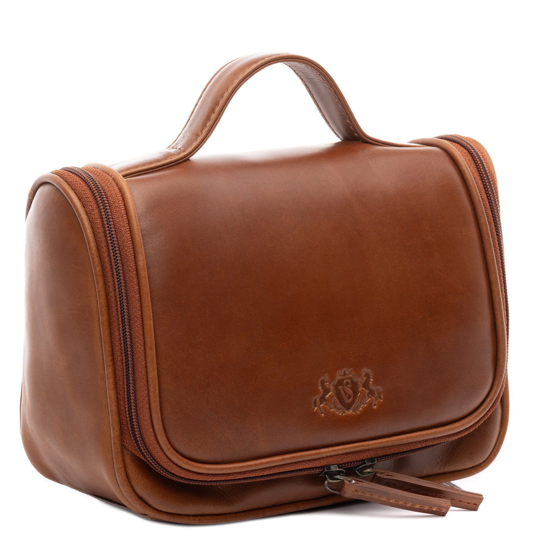 Kulturbeutel echt Leder Kulturtasche zum Aufhängen braun Dexter