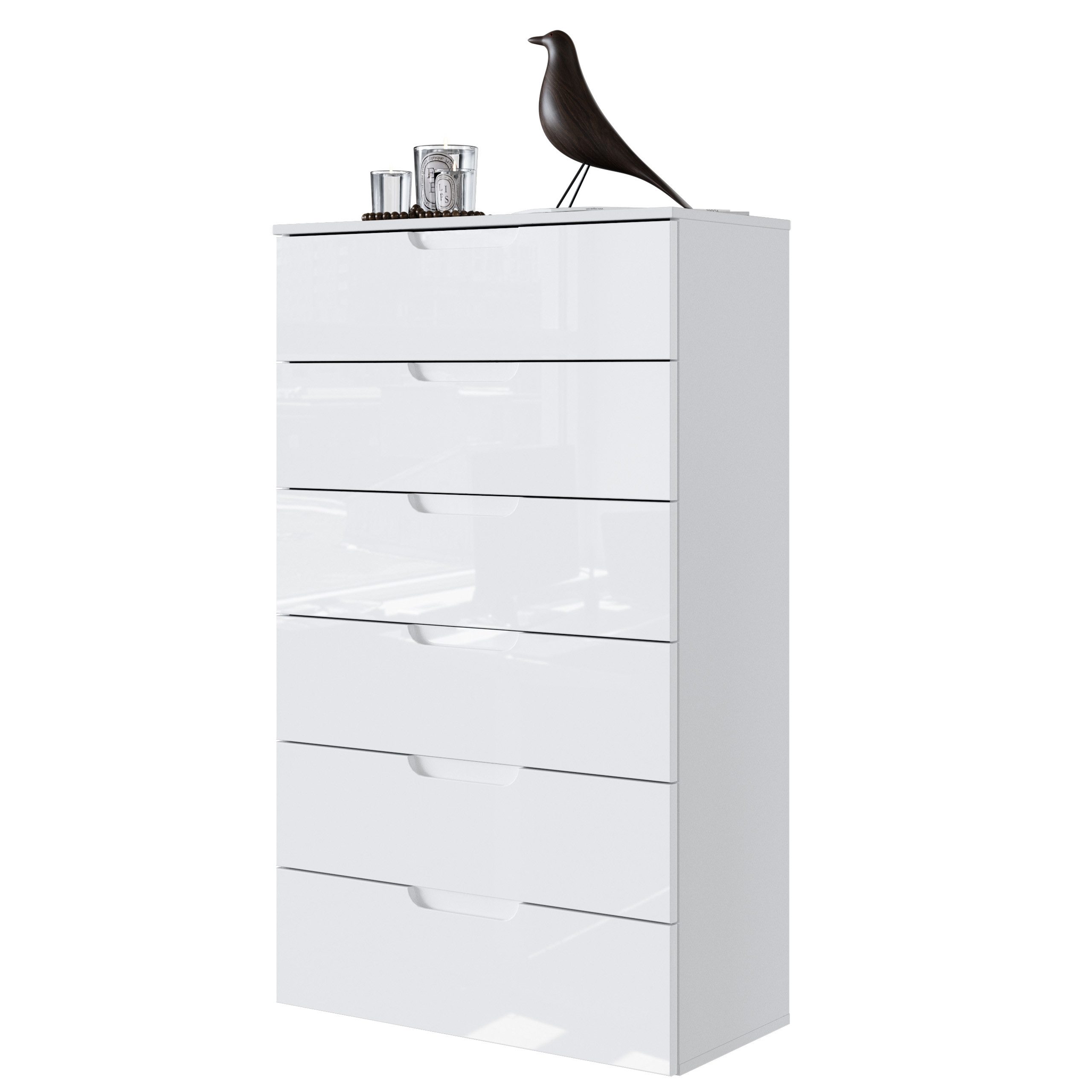 Newroom Kommode Milano, Weiß Hochlglanz Sideboard Vintage Industrial Highboard Anrichte