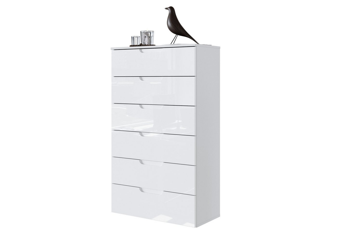 Newroom Kommode Weiß 70 cm, Weiß Hochlglanz Sideboard Vintage Industrial Highboard Anrichte