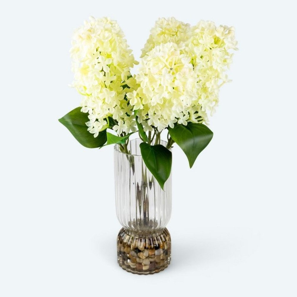 Kunstblumenstrauß künstliche Blumen mit dekorativer Glasvase und Wassereffekt - Fliederblüten wie echt, Online-Fuchs, - ca. 48 cm groß