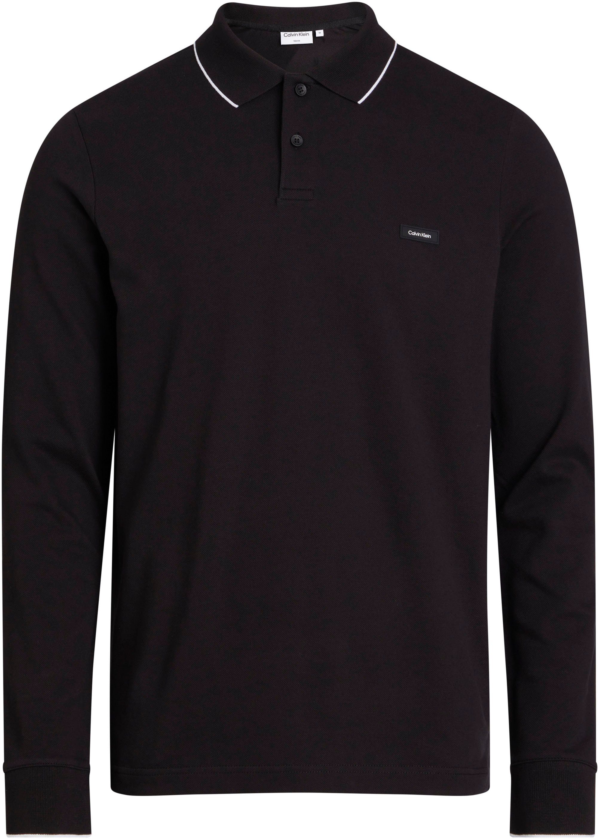 PIQUE LS mit TIPPING STRETCH Markenlabel Black Poloshirt Ck POLO Klein Calvin