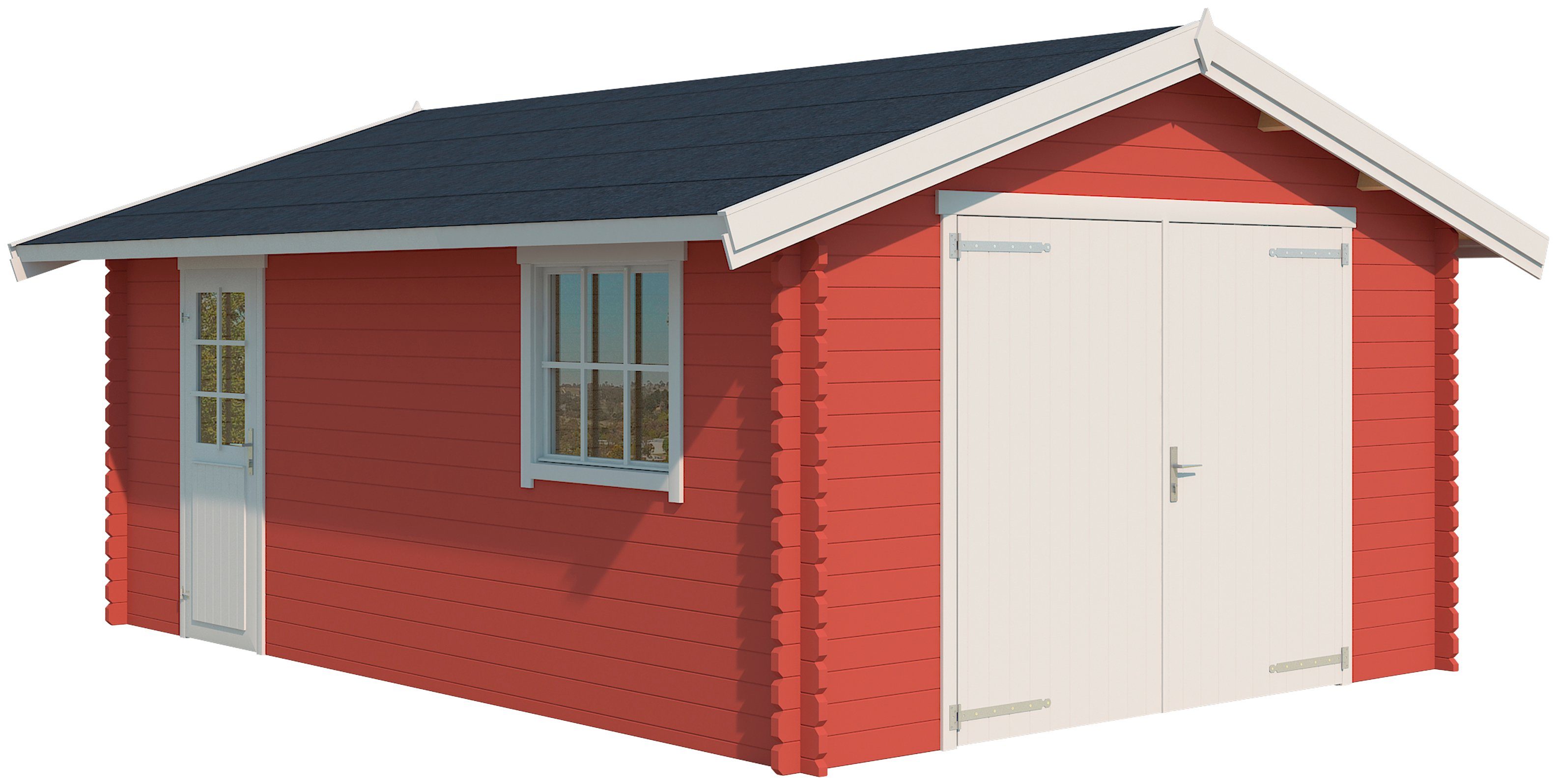 LASITA MAJA Garage Yarik, Blochbohlengarage Fundamentmass 3800x5400, Schwedenrot 40mm