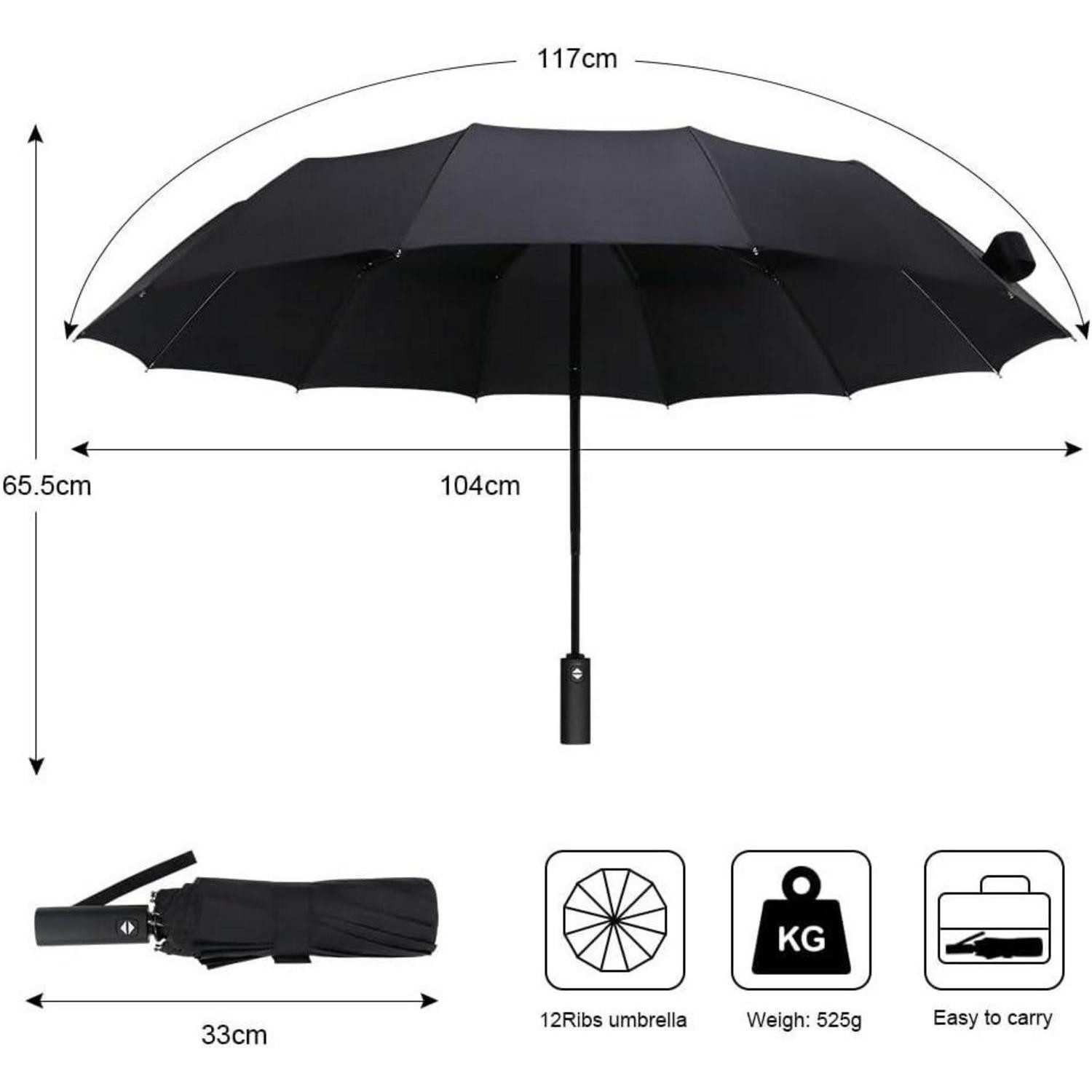 LuxusKollektion Taschenregenschirm Regenschirm Automatik Teflon Edelstahl Windsicher 12 Rippen Schwarz