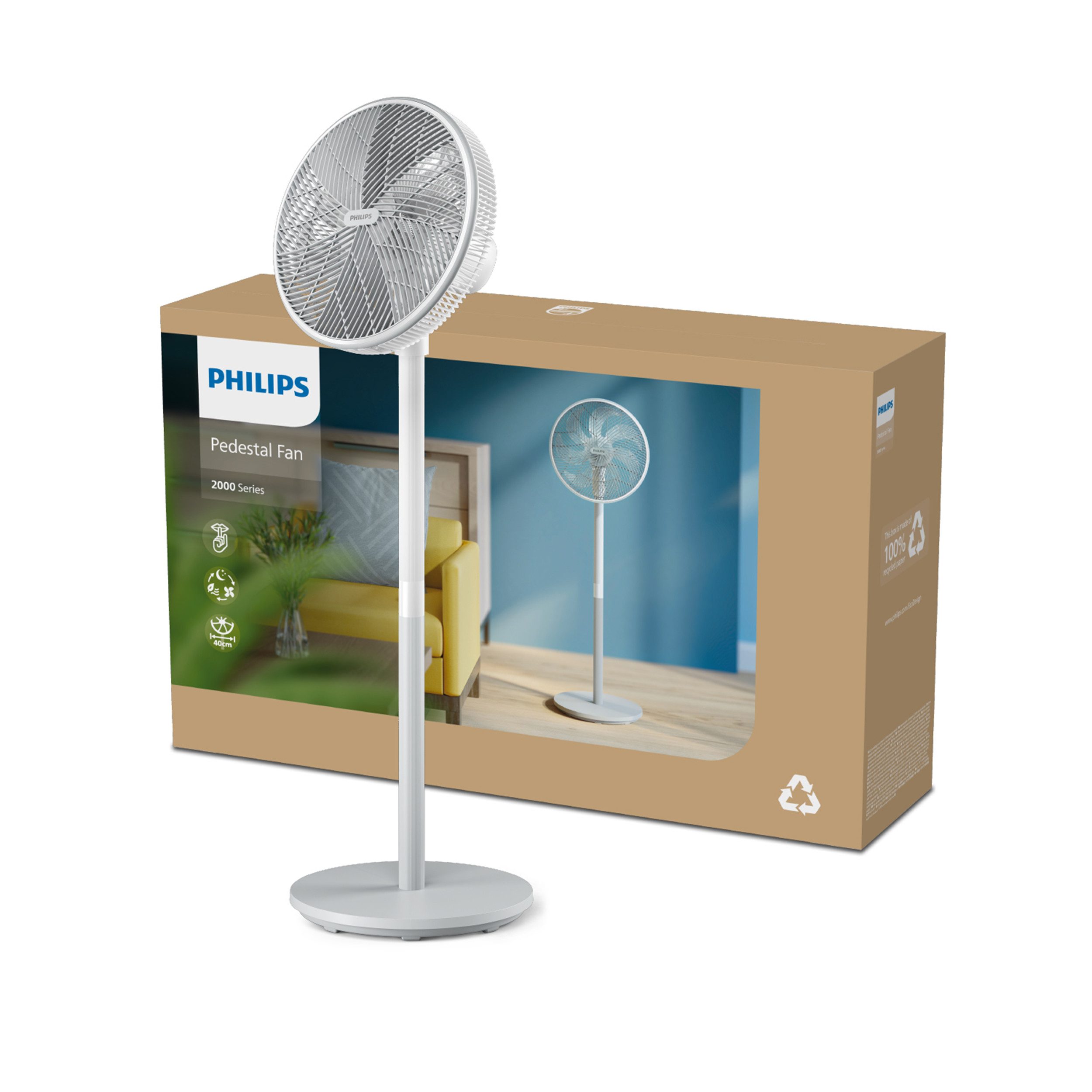 Philips Standventilator CX2550/00 Serie 2000, mit extrem leiser SilentWings-Technologie, 19 dB, 2-in-1-Tisch- & Standventilator, neig- & drehbar, elegantes Design