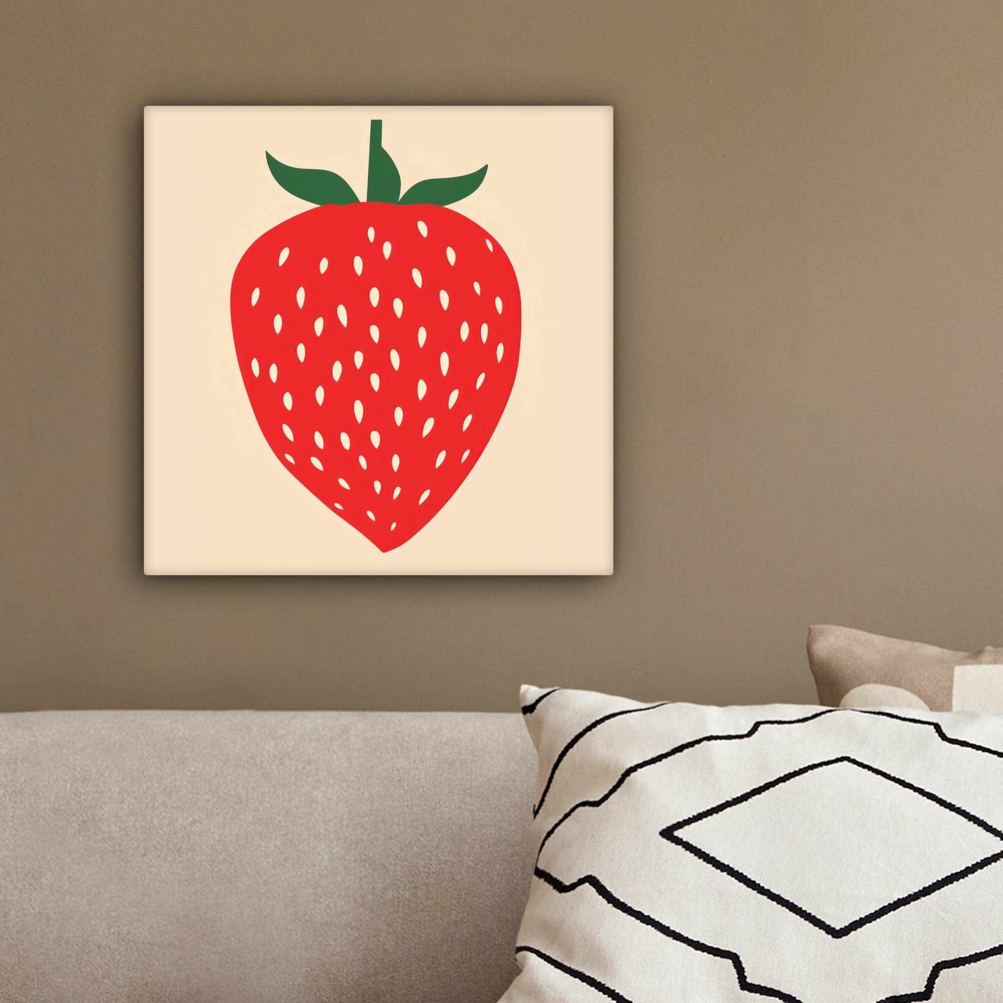 Wohnzimmer Boho, 20x20 St), - Leinwandbild - Erdbeere - Rot Bilder für (1 Leinwand cm Schlafzimmer, Modern OneMillionCanvasses®
