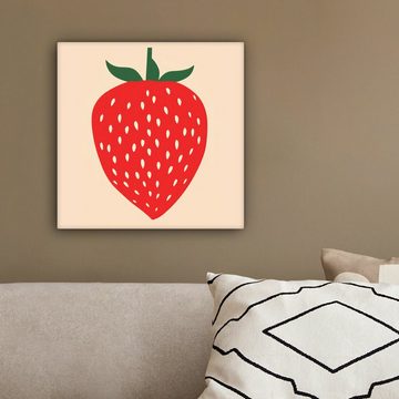 OneMillionCanvasses® Leinwandbild Erdbeere - Rot - Modern - Boho, (1 St), Leinwand Bilder für Wohnzimmer Schlafzimmer, 20x20 cm
