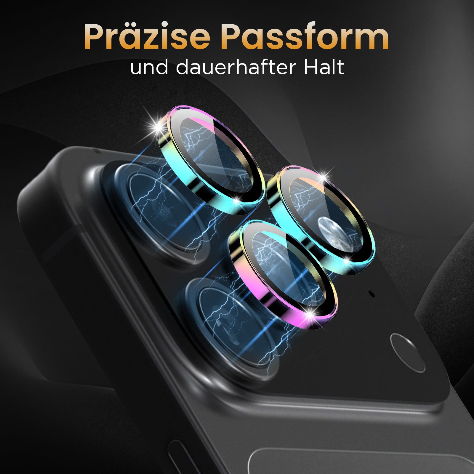 Tec-Expert Kameraschutzglas 9H Kameraglas Set in Regenbogenfarben für Apple iPhone 17 Pro Max für Apple iPhone 17 Pro Max, Linsenschutzglas Set, 1 Stück, Kameraschutz, Schutzglas, Linsenschutz, kratz- & stoßfest
