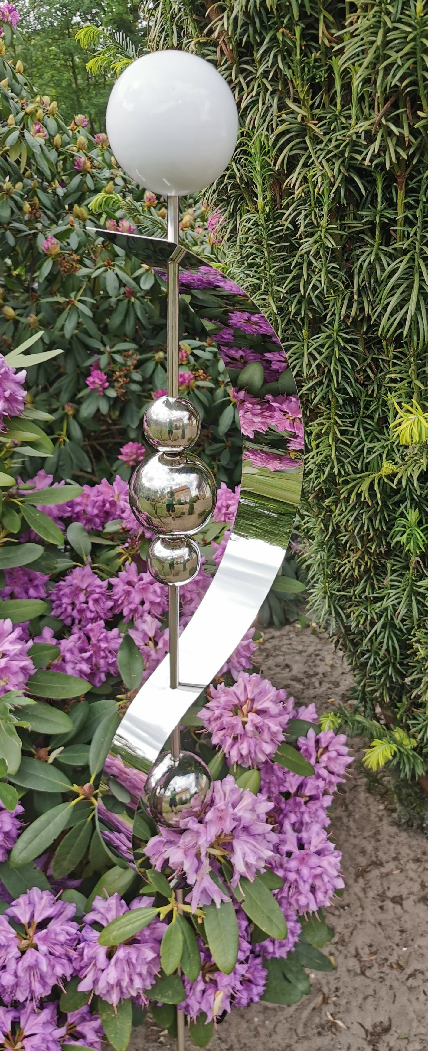 Jürgen Bocker Garten-Ambiente Gartenstecker Skulptur Merkur Kugel Edelstahl weiß poliert 150 cm Beetstecker | Dekostecker