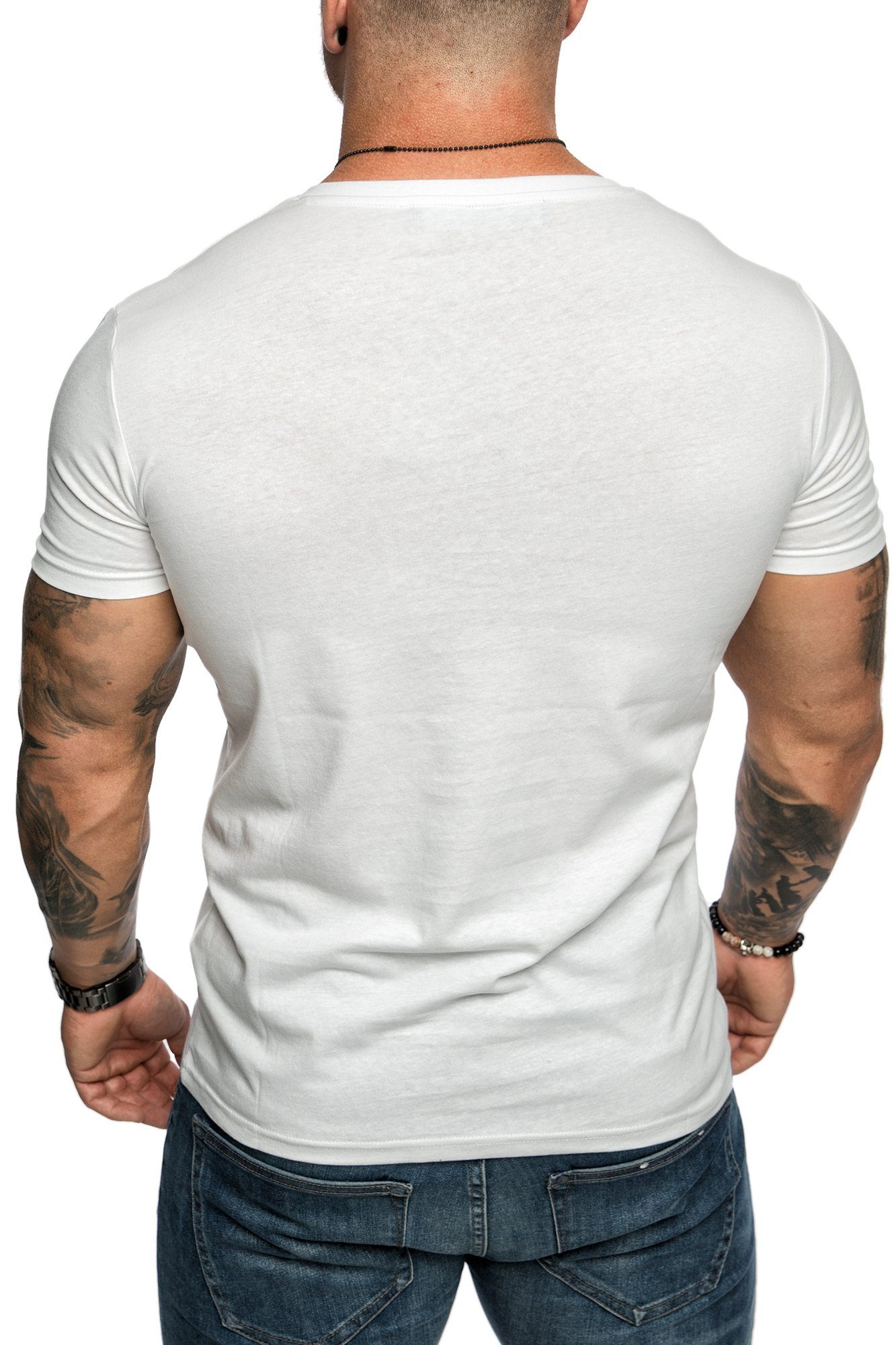 V-Ausschnitt Herren Shirt Basic mit Basic Amaci&Sons T-Shirt Vintage Weiß PATERSON T-Shirt Oversize Brusttasche mit V-Ausschnitt und