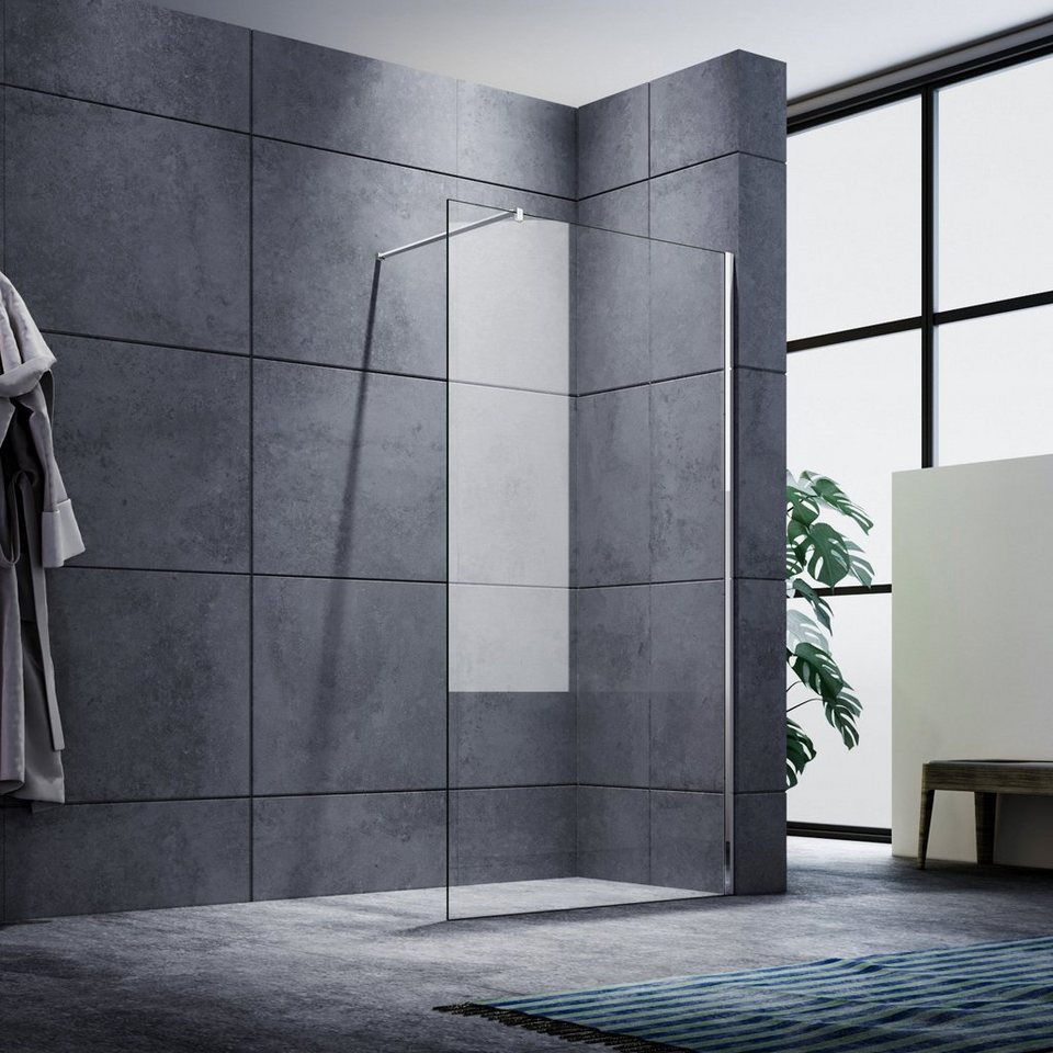 8 mm Walk In Duschwand Duschabtrennung Dusche mit Seitenwand Haltestange Nano