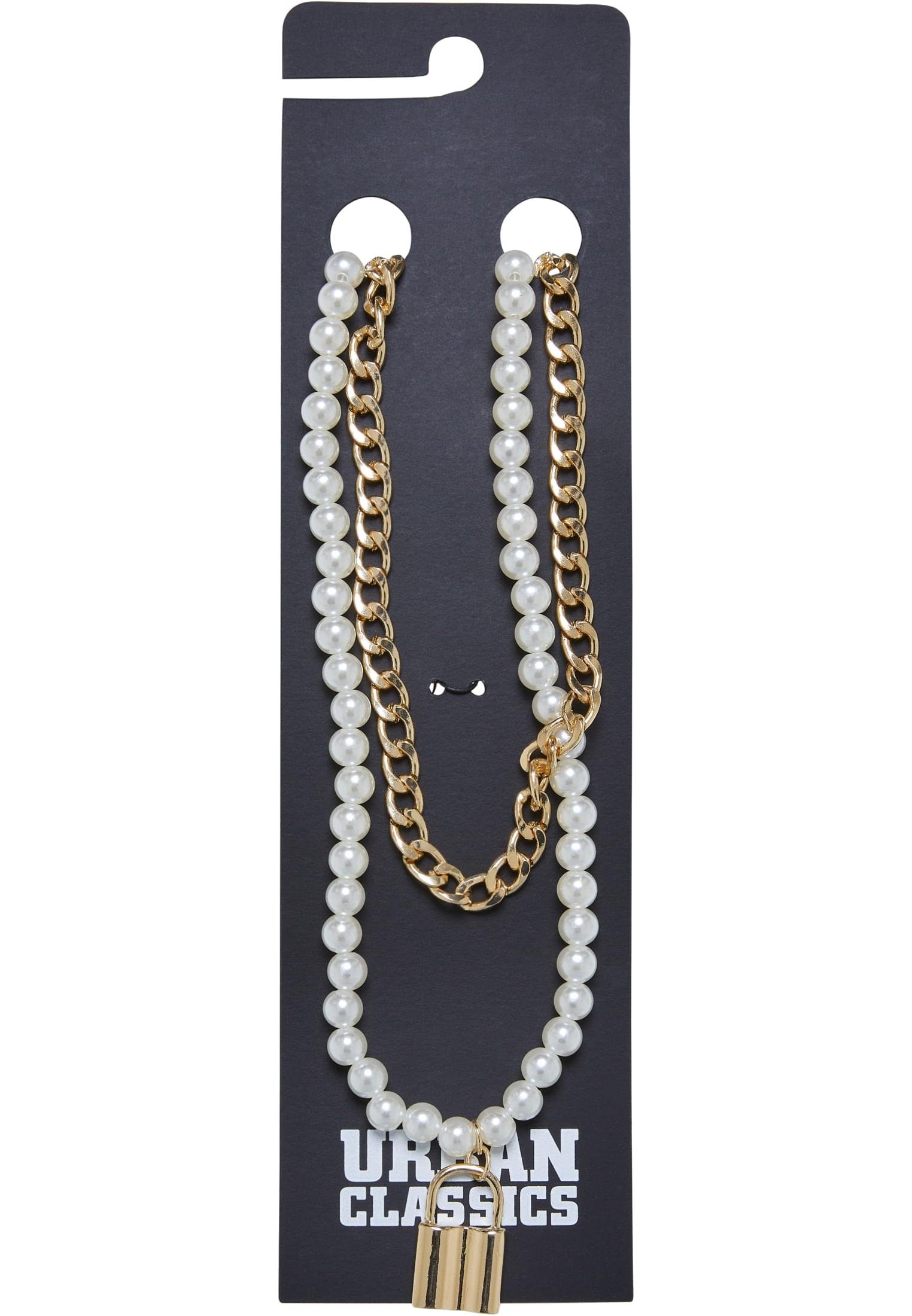 Padlock Necklace Edelstahlkette URBAN CLASSICS Pearl Accessoires Layering