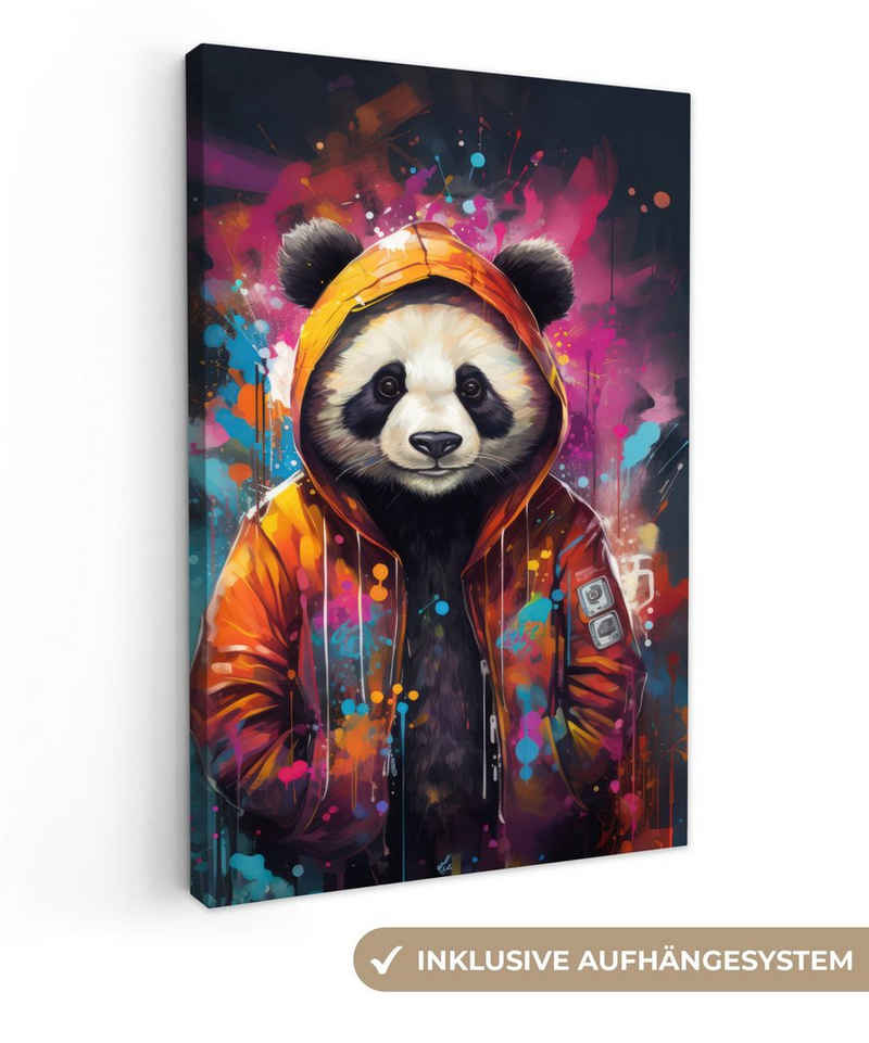 OneMillionCanvasses® Leinwandbild Panda - Jacke - Graffiti - Orange, (1 St), Leinwandbild fertig bespannt inkl. Zackenaufhänger, Gemälde, 20x30 cm