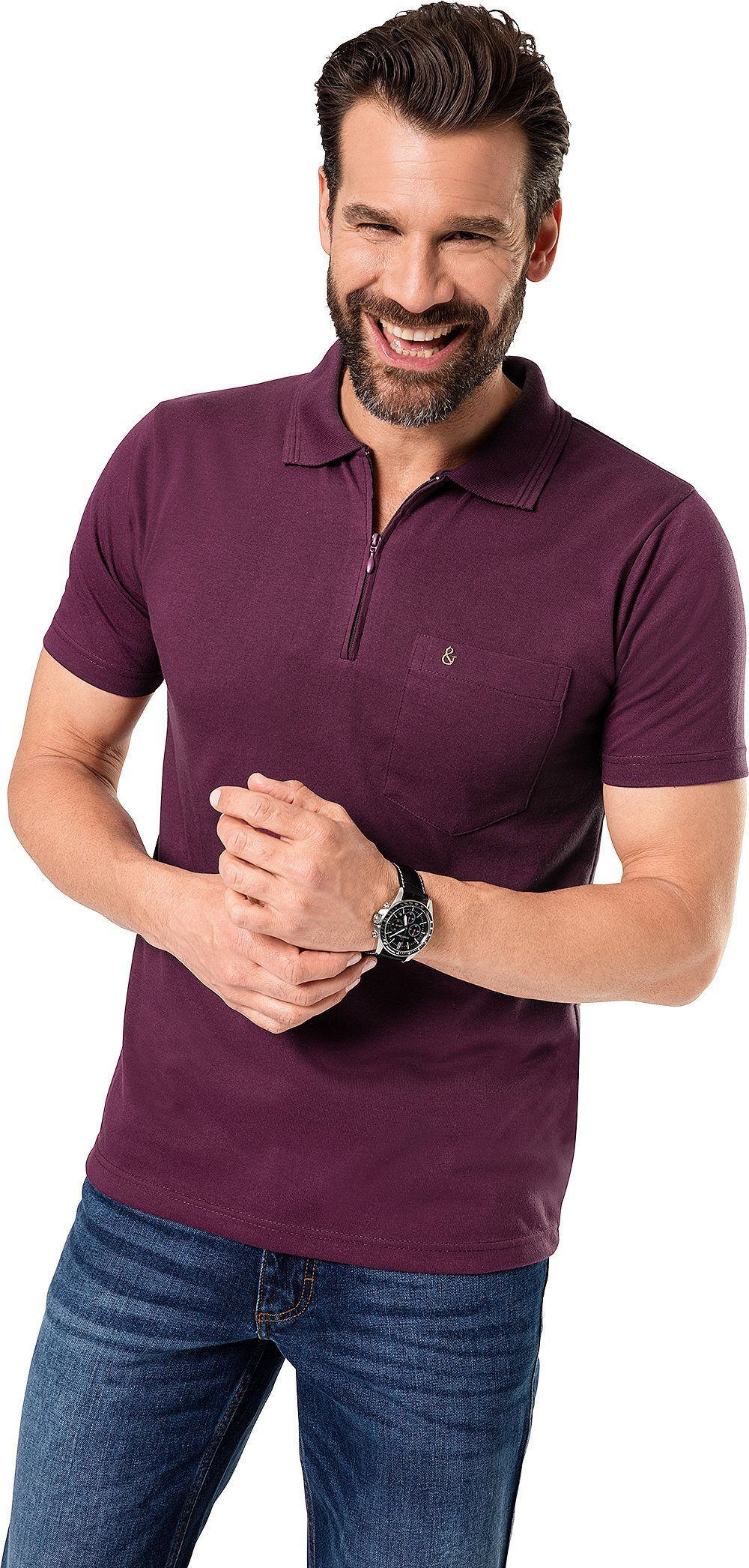 HENSON&HENSON Poloshirt Jersey-Gewebe bordeaux Superweiches