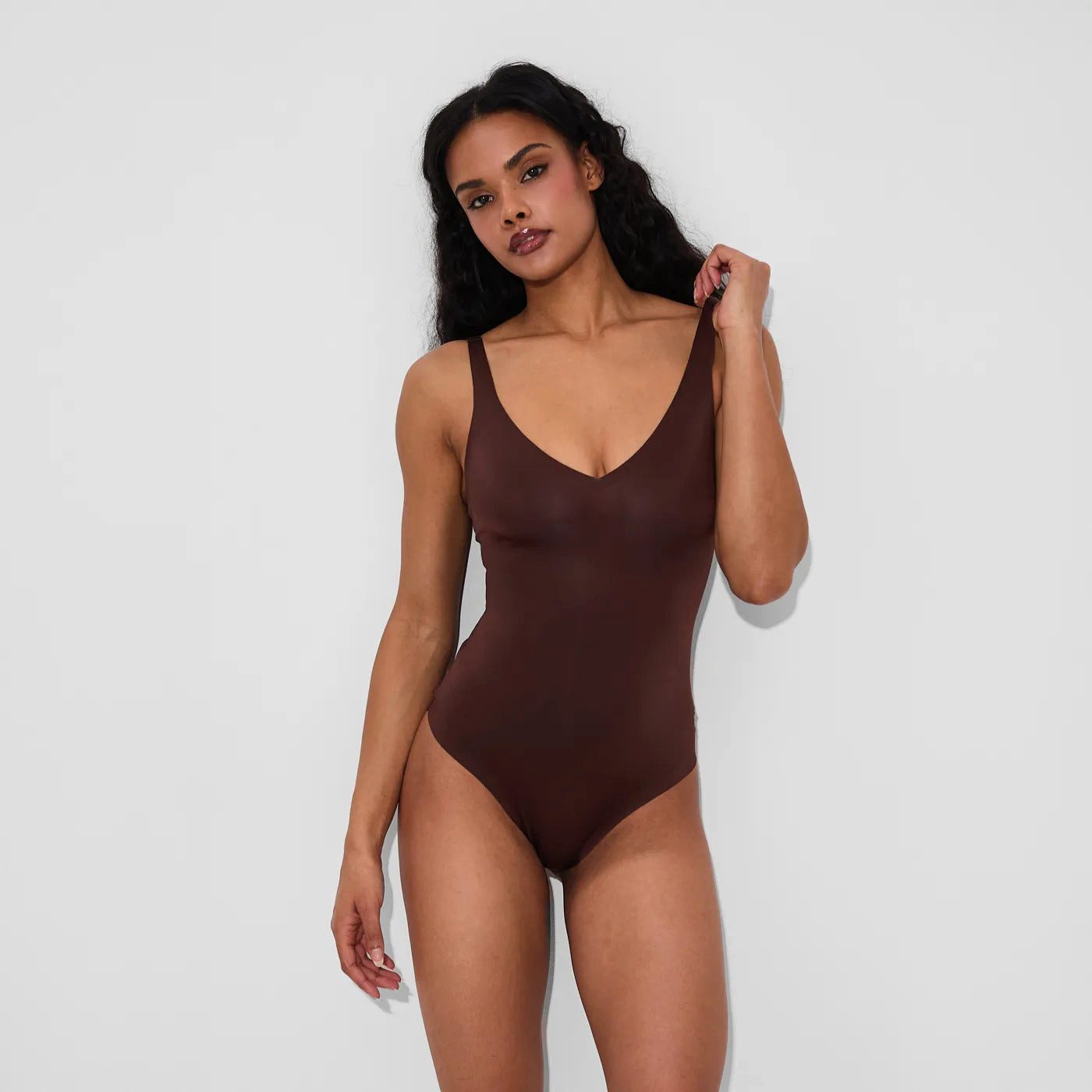 Creamy Fabrics Miederbody Shiny Sculpting String-Body-Braun-S (1-tlg) Figurformend