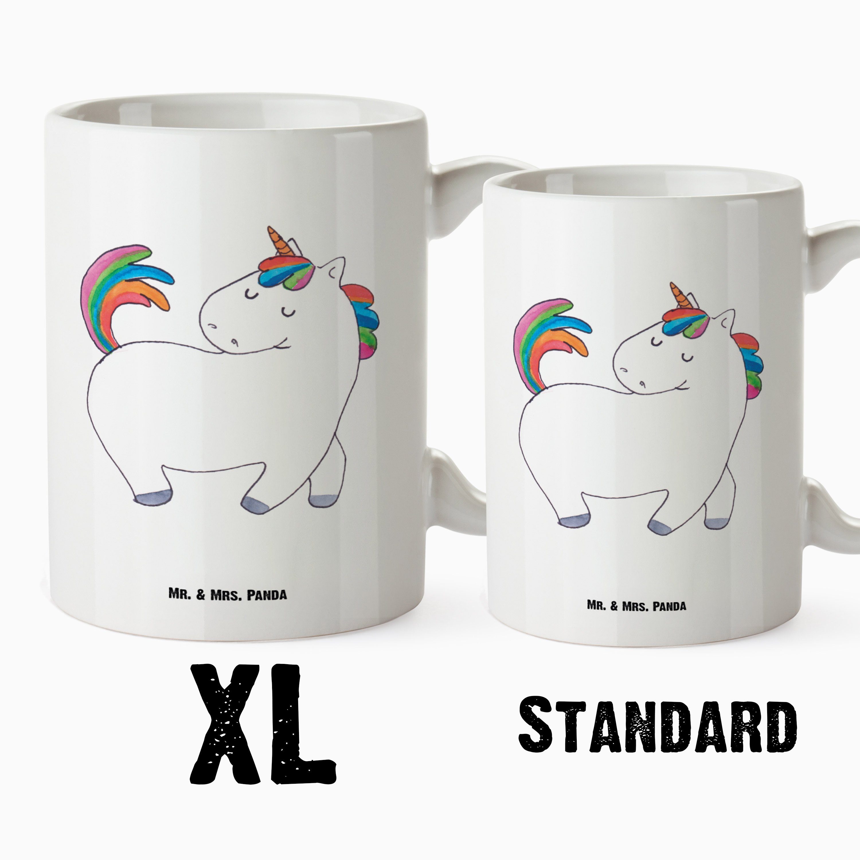 Mr. & Mrs. Panda Tasse anders, - Teetasse, XL Becher, Einhorn stolzierend Keramik XL Geschenk, Weiß - XL Tasse
