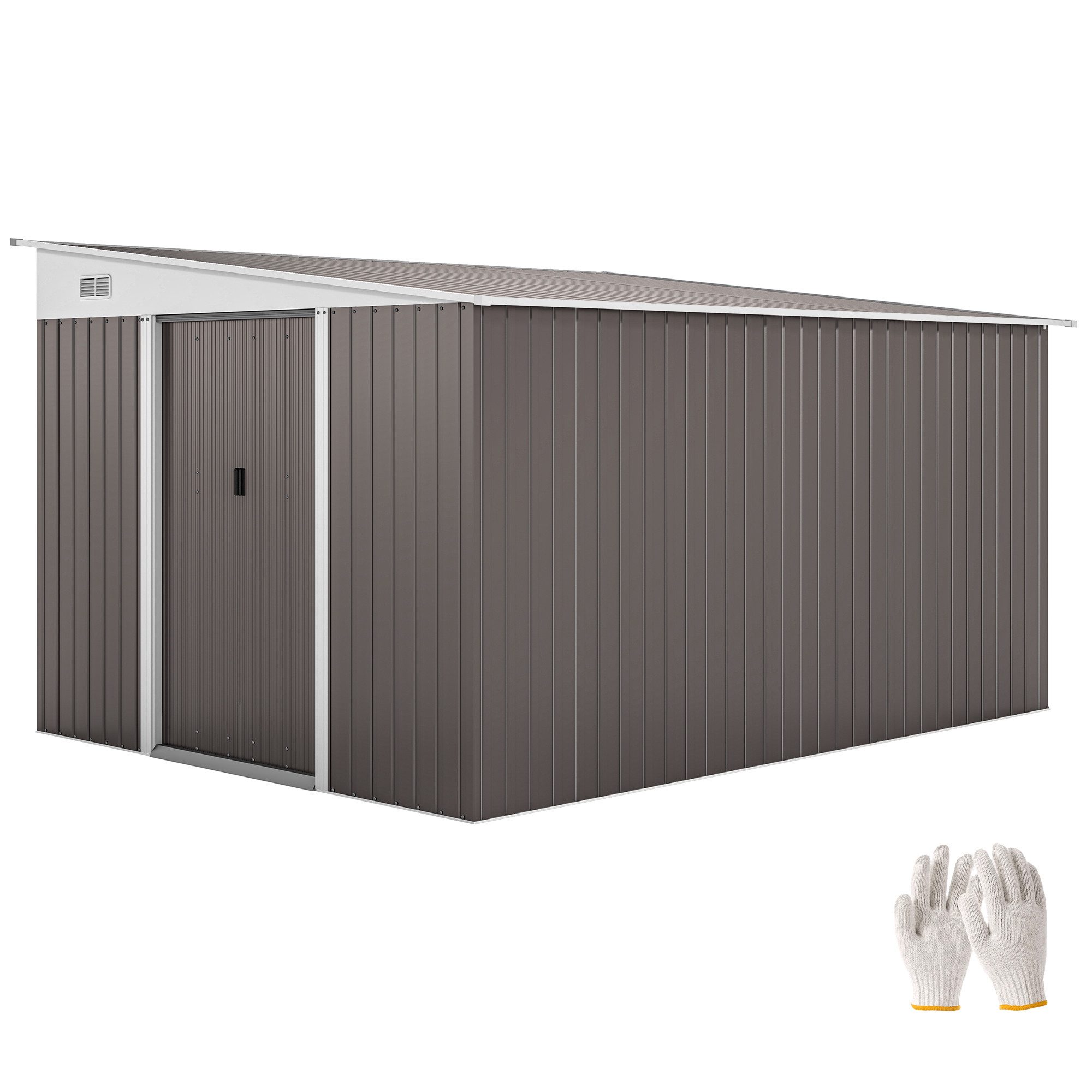 Outsunny Gerätehaus Metall Geräteschuppen mit Pultdach Schiebetür wetterfest 19,4m³, BxT: 280x345 cm, (Gartenhaus, 1 St., Geräteschuppen), für Garten, Grau