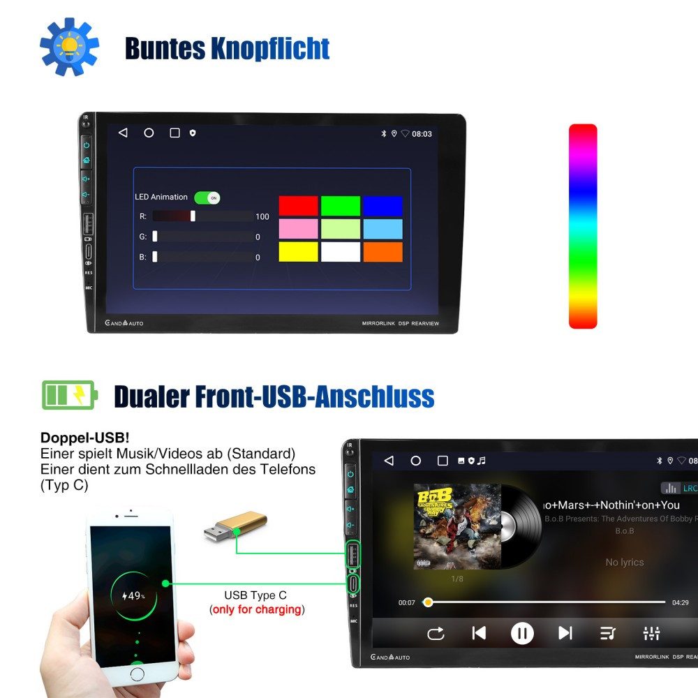 ESSGOO Für Mazda 5 V 2005-2010 Android 15 USB Apple Carplay Type-C Autoradio (RDS, Digitalradio (DAB), FM, AM, Carplay Android Auto GPS Navi WIFI BT) – Bild 5 von 5