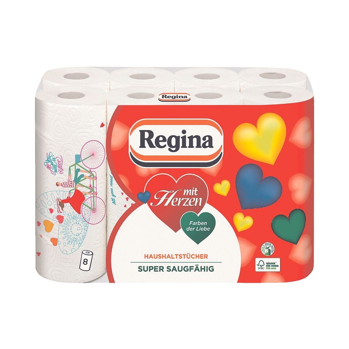 REGINA Бумагаküchenrolle (8-St), 3-lagig, weiß mit Dekor, 43 Blatt/Rolle