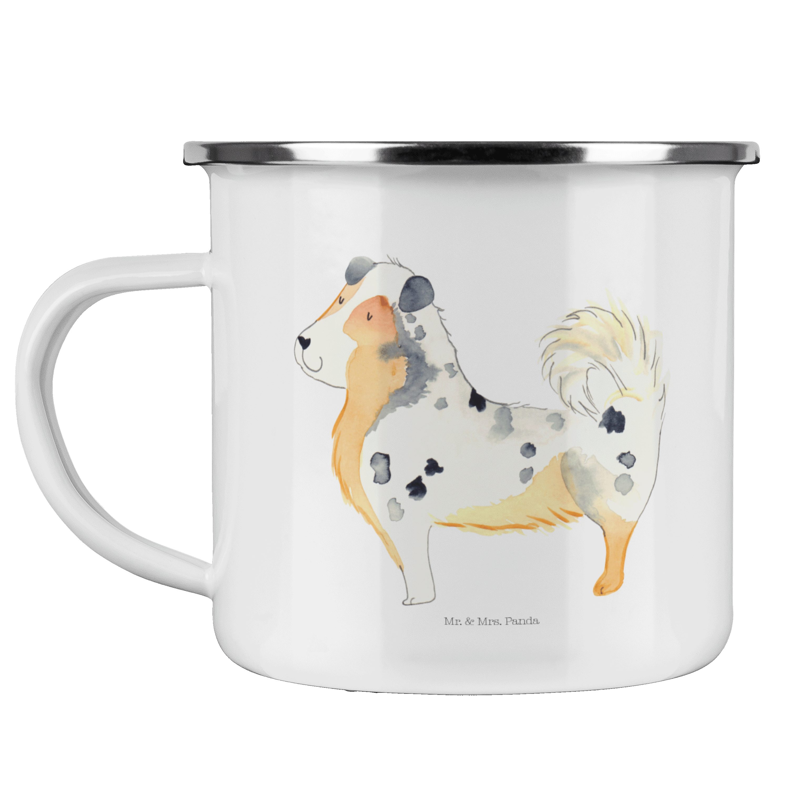 Mr. & Mrs. Panda Becher Australien Shepherd - Weiß - Geschenk, Hund, Hundemotiv, Emaille Trin, Emaille