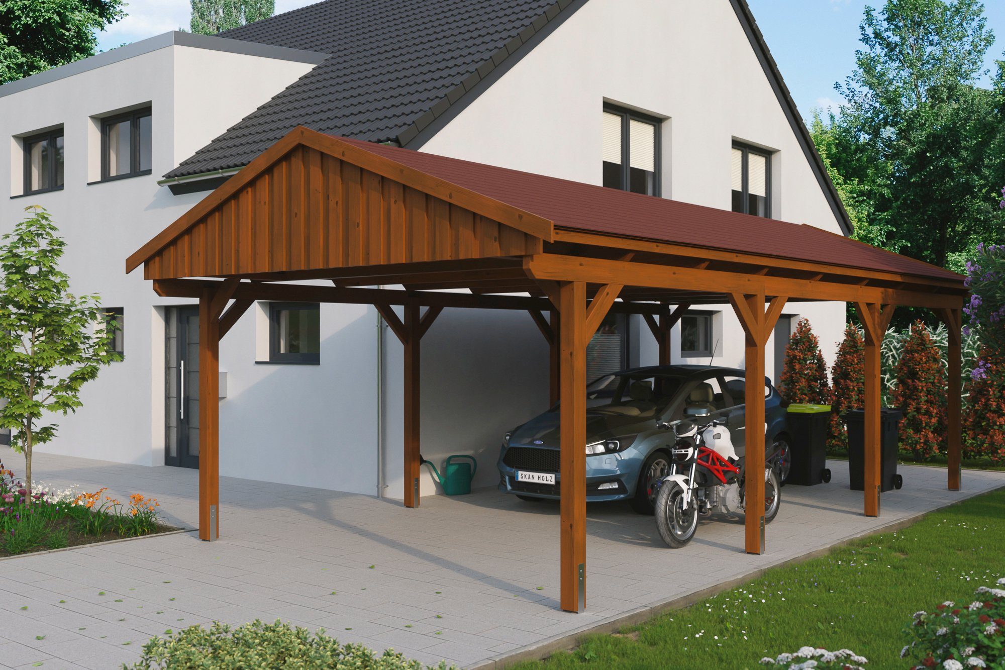 423x808 cm, Skanholz BxT: roten Fichtelberg, mit cm Schindeln 379 Einzelcarport Einfahrtshöhe,