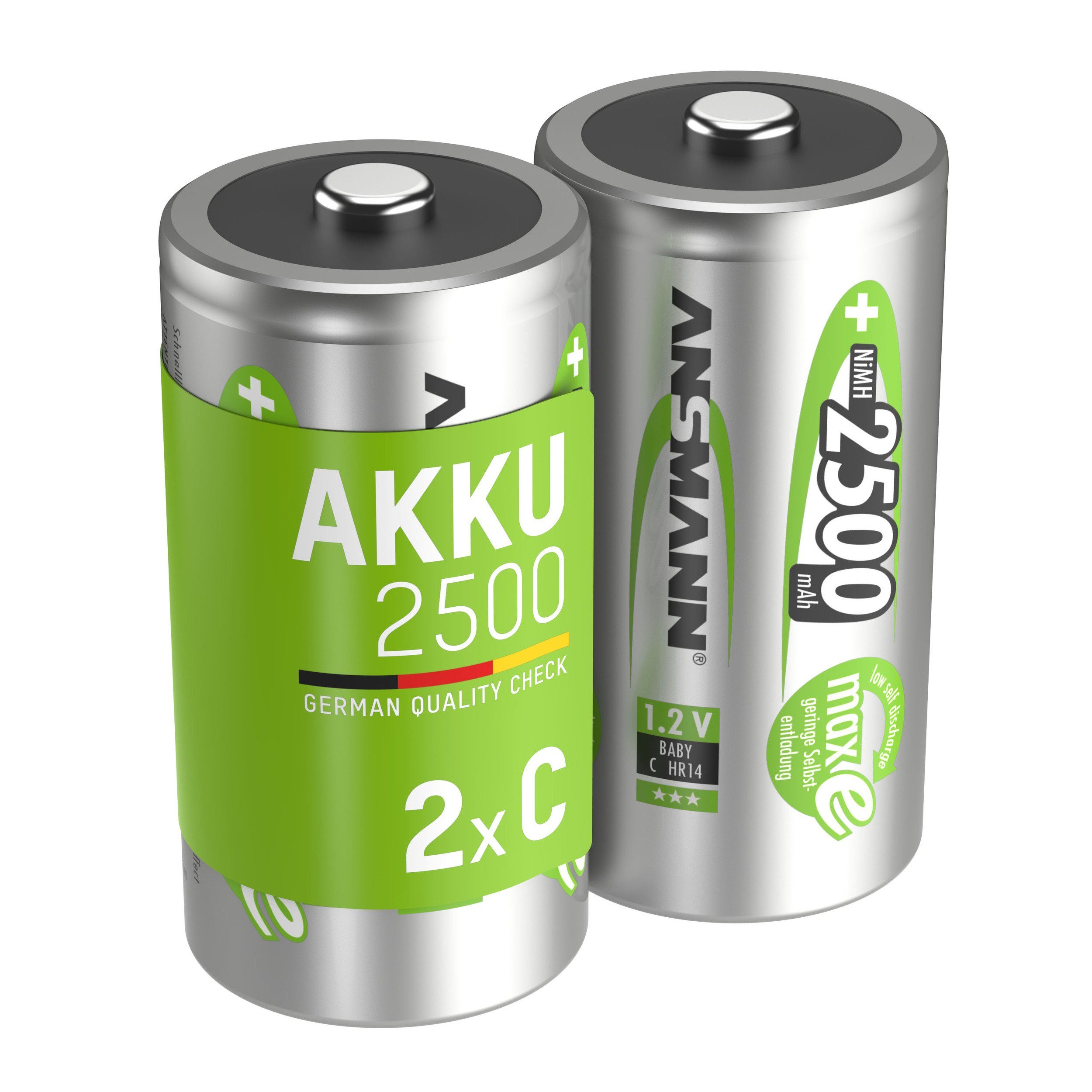 ANSMANN AG Akku C 2500mAh Baby NiMH 1,2V – 1000x wiederaufladbar (2 Stück) Akku 2500 mAh (1.2 V)