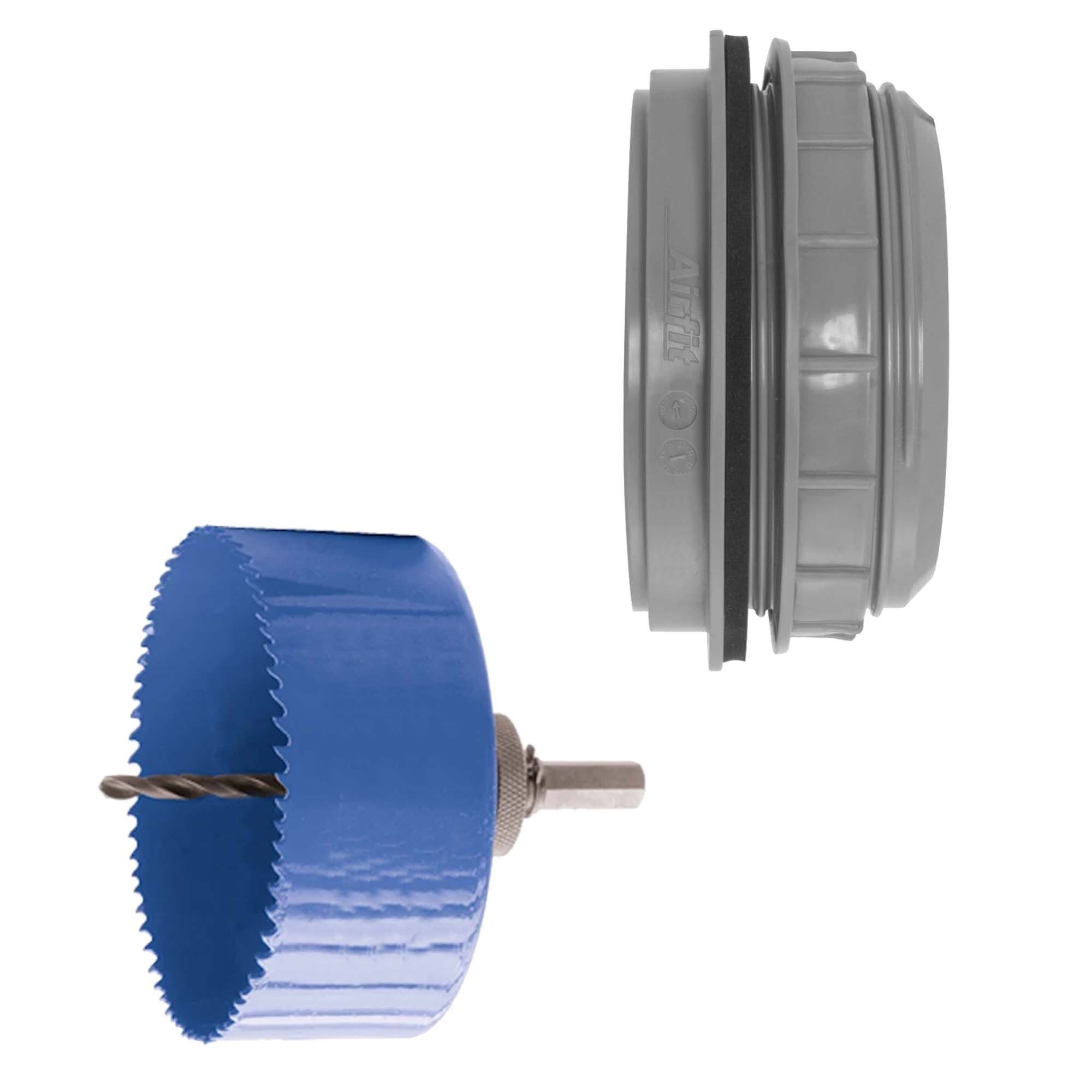 tecuro Ablaufrohr Anschraub-Muffe DN 75, KS-grau, inkl. Kreisschneider Ø 121 mm