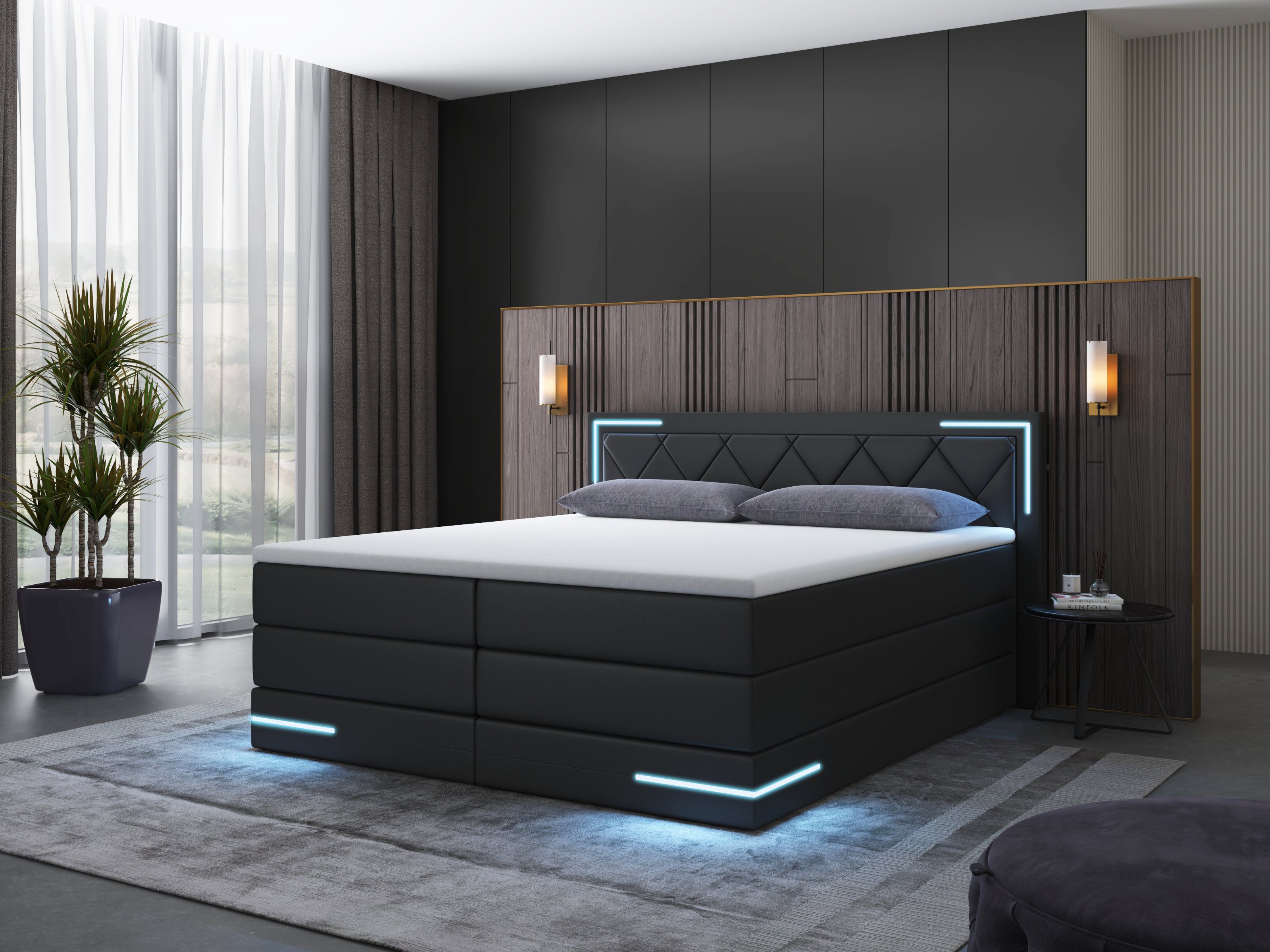 wonello Boxspringbett Arizona, mit LED Beleuchtung günstig online kaufen