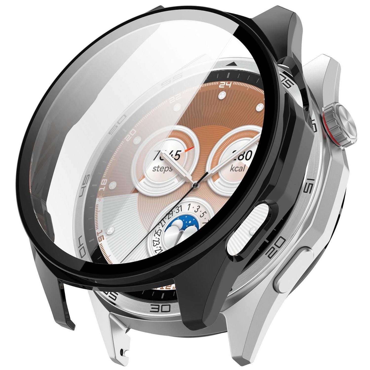 Wigento Smartwatch-Hülle Für Huawei Watch GT 6 46mm Kunststoff Hülle + 9H Hart Glas Schwarz, Schutzhülle aus PC + Hart Glas für Rundumschutz