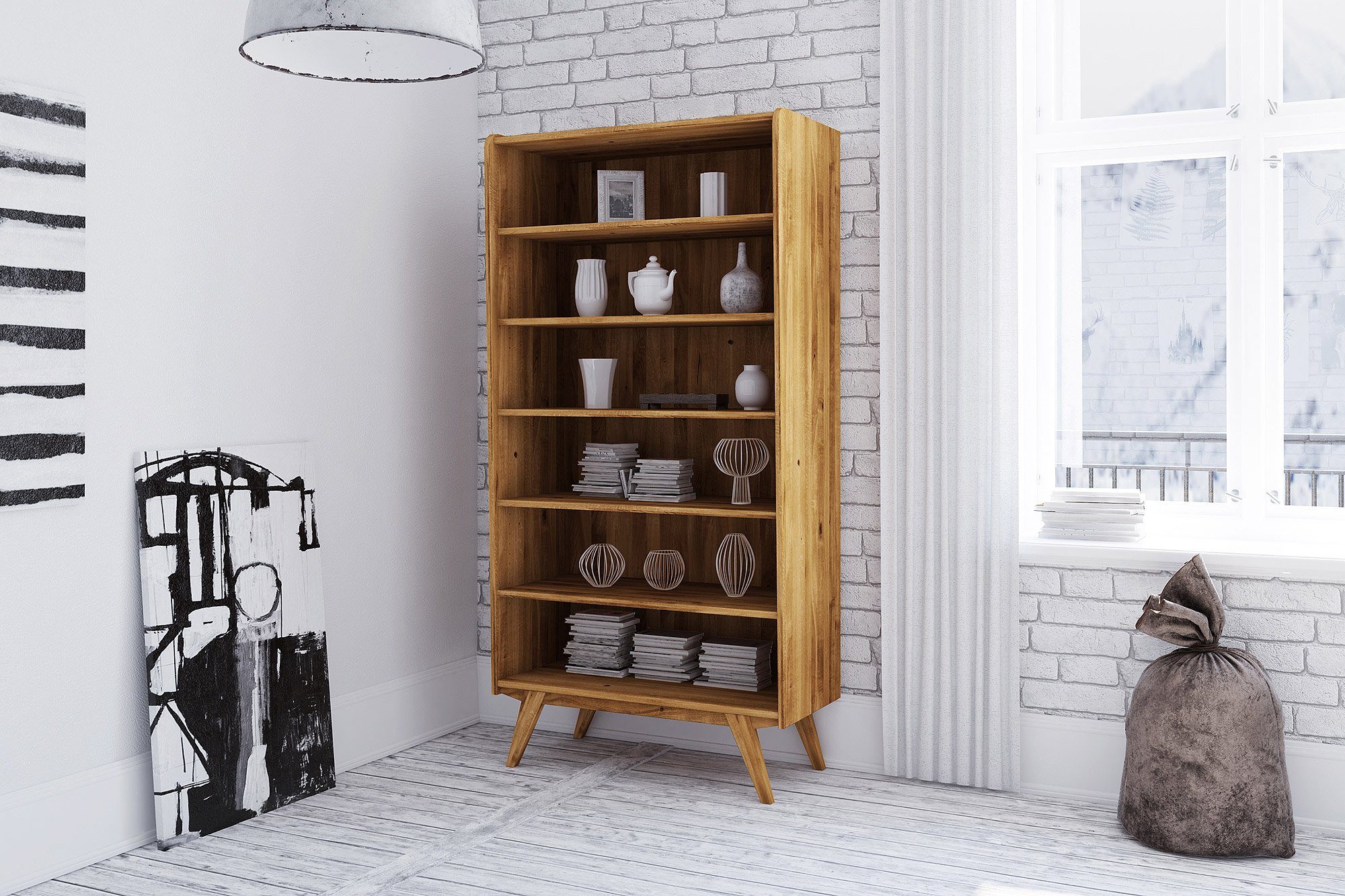 byoak Bücherregal RETRO aus Massivholz, Naturgeölt