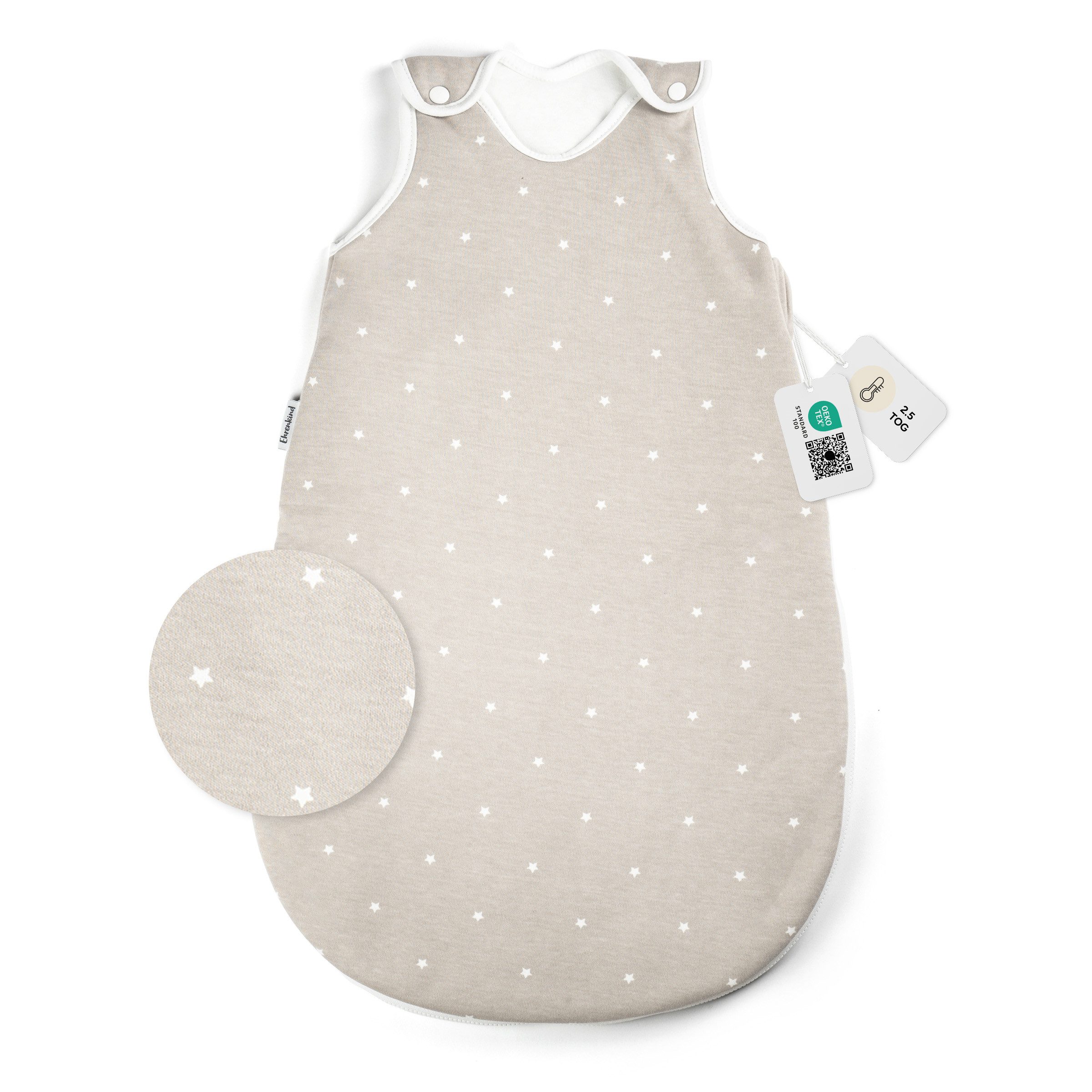 Ehrenkind Babyschlafsack Sommer, Rund, Bio-Baumwolle (Standard by OEKO-TEX, 100% Bio-Baumwolle, Sommerschlafsack, 1.0 TOG), Schlafsack Baby, Baby Schlafsack