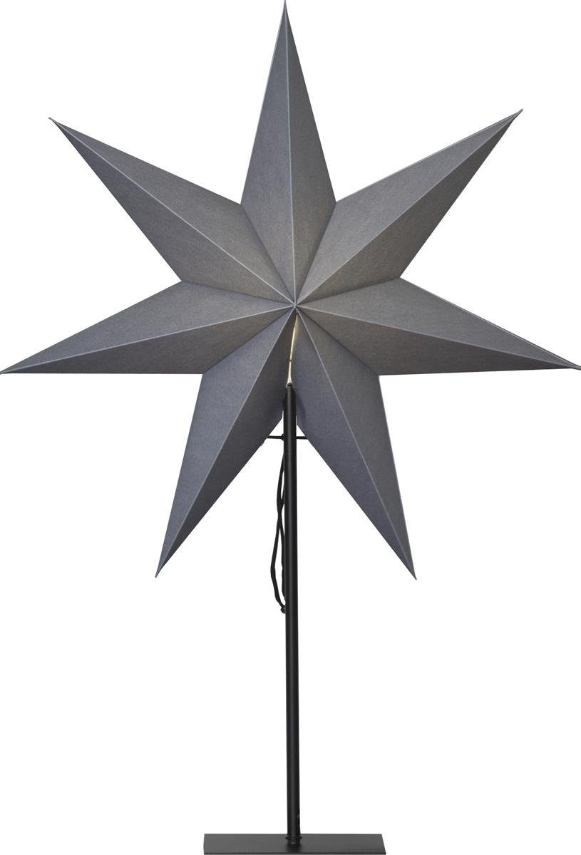 STAR TRADING LED grau 7-zackig Stern Kabel Papierstern 75cm stehend E14 inkl. Weihnachtsstern