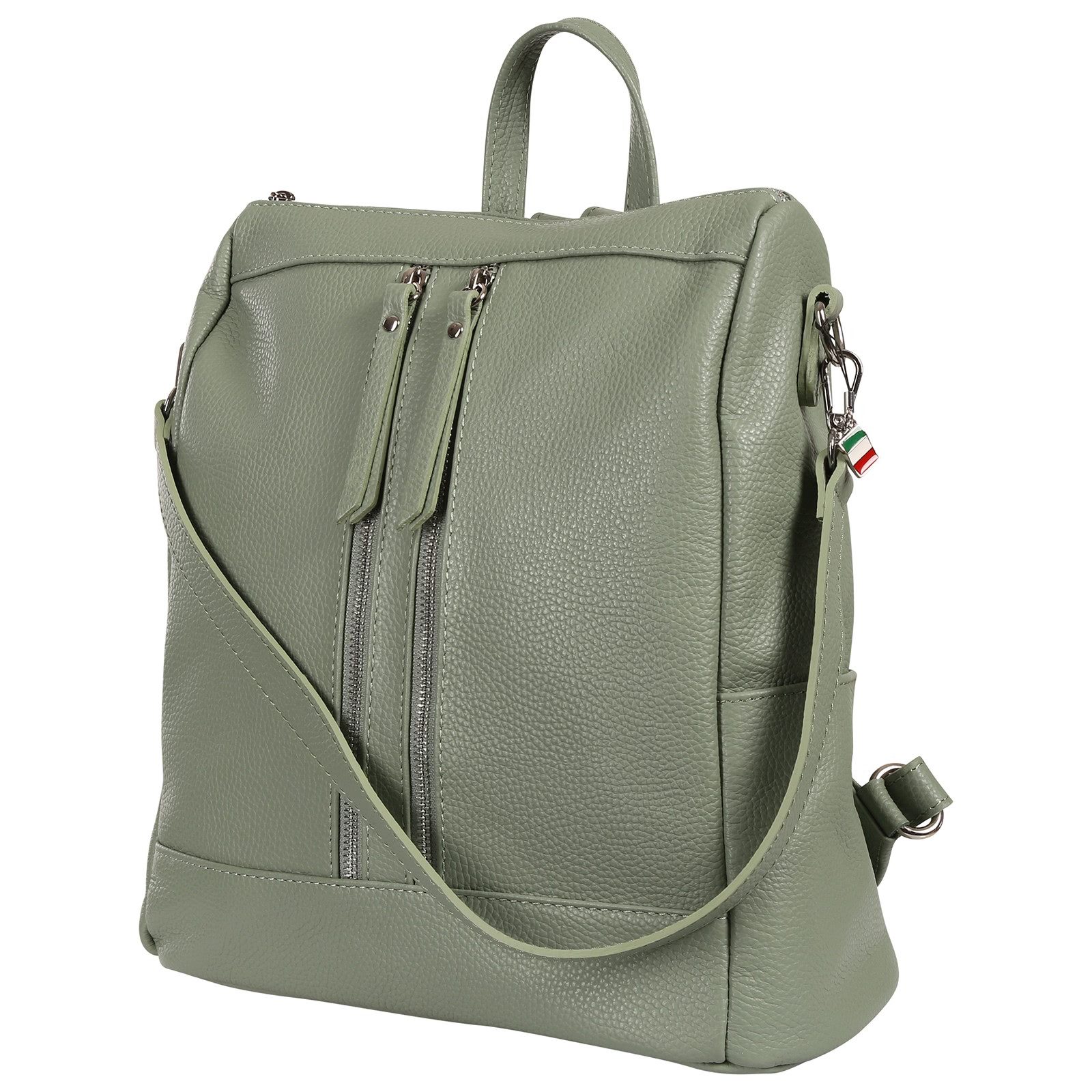 FLORENCE Cityrucksack Florence Rucksack Damen Echtleder, Damen Leder Cityrucksack, hellgrün ca. 30cm