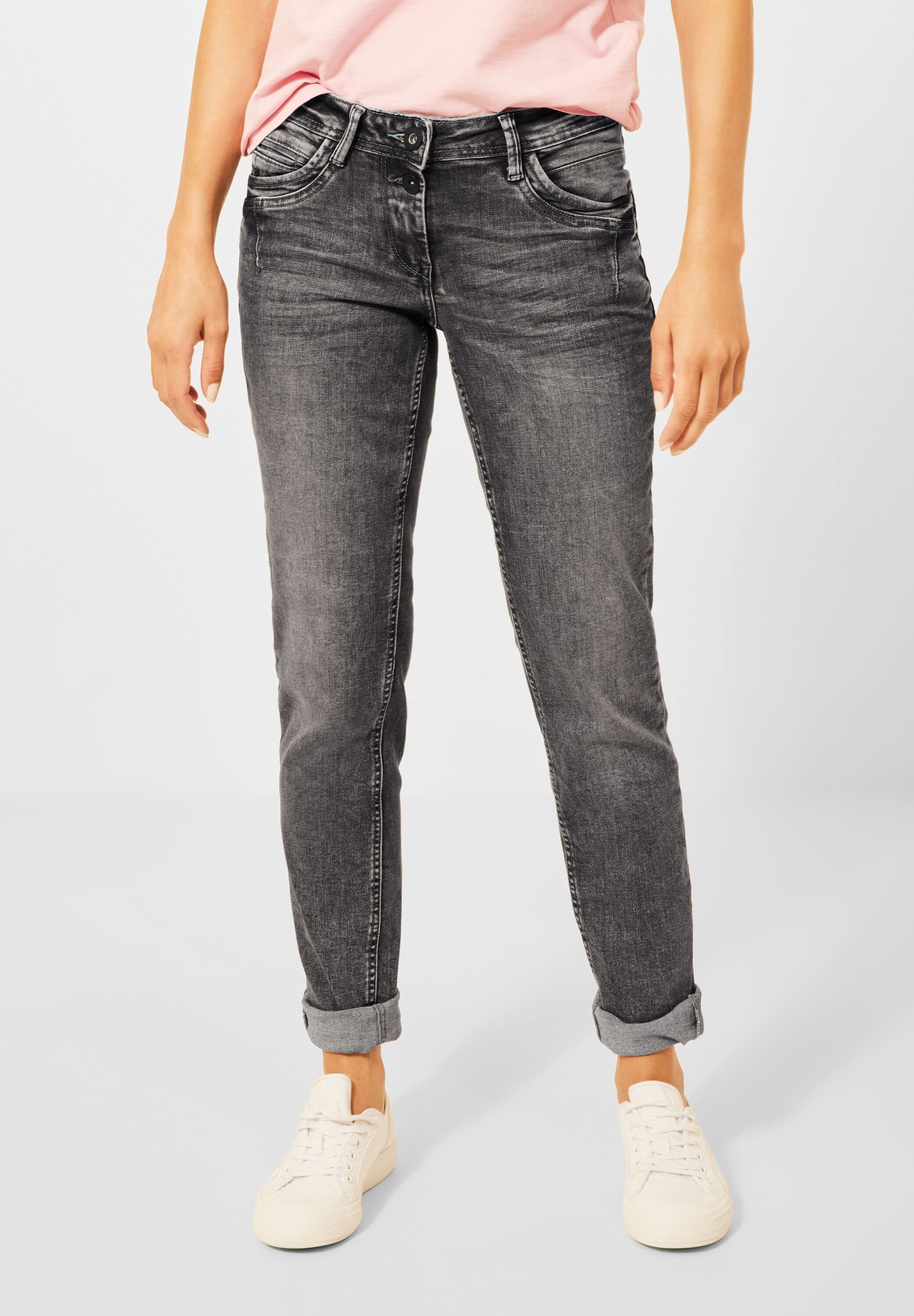 Cecil Slim-fit-Jeans Cecil Slim Fit Jeans in Grau in Mid Grey Used Wash  (1-tlg) Nicht Vorhanden