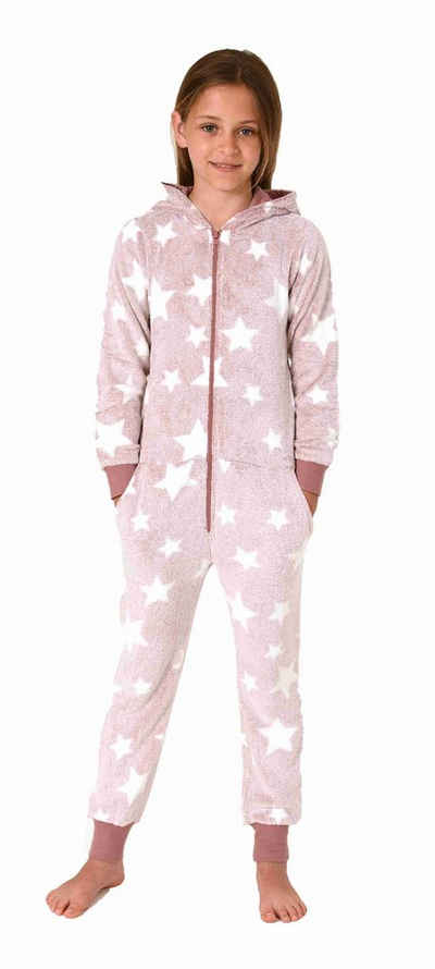 Normann Pyjama »Mädchen Schlafanzug Jumpsuit Overall in Sterneoptik aus kuschelig warmen Coralfleece«