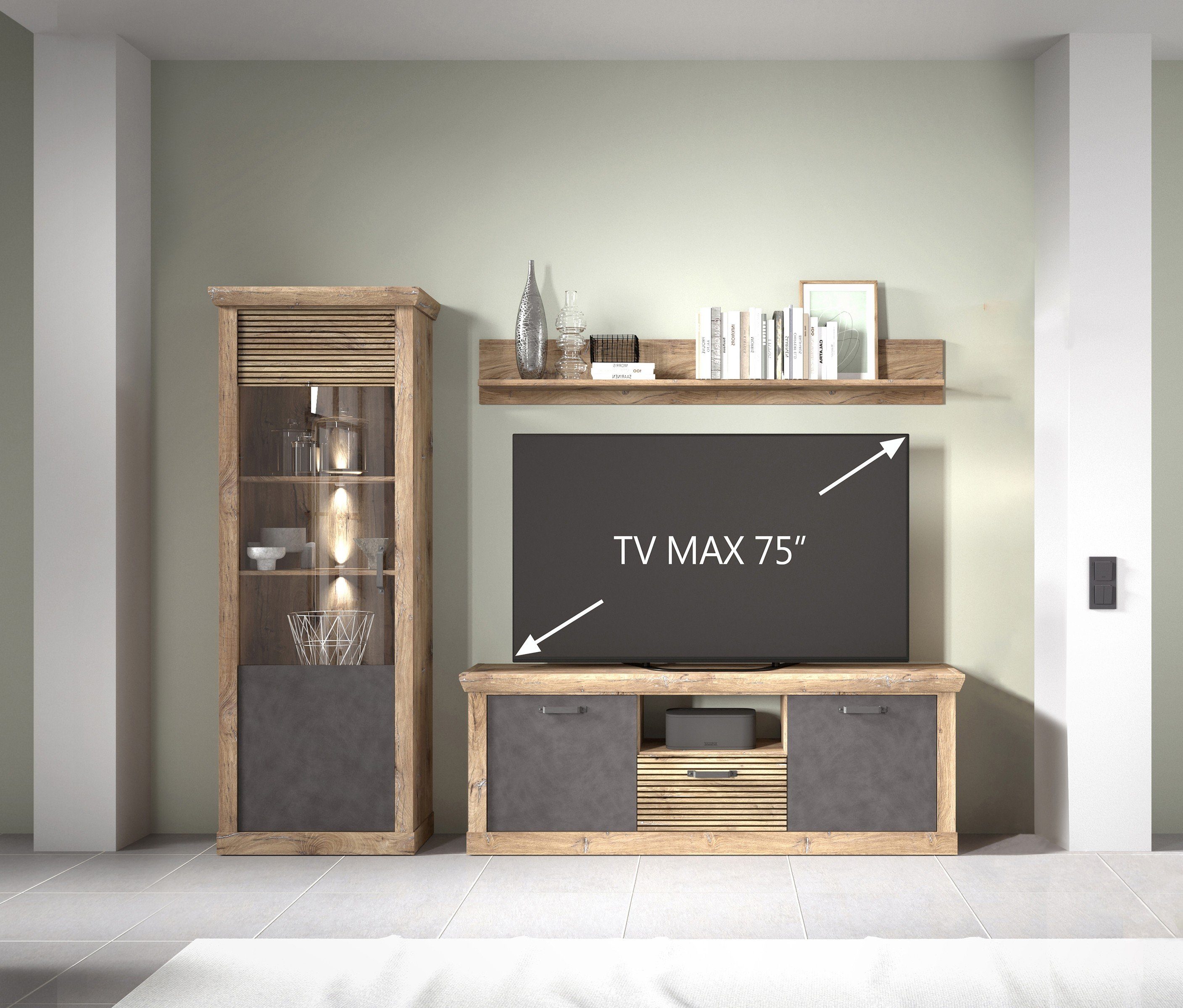 Forestdream Wohnwand 273 x 205,5 x 40 cm (B/H/T), (BxHxT: 273x205,5x40 cm)