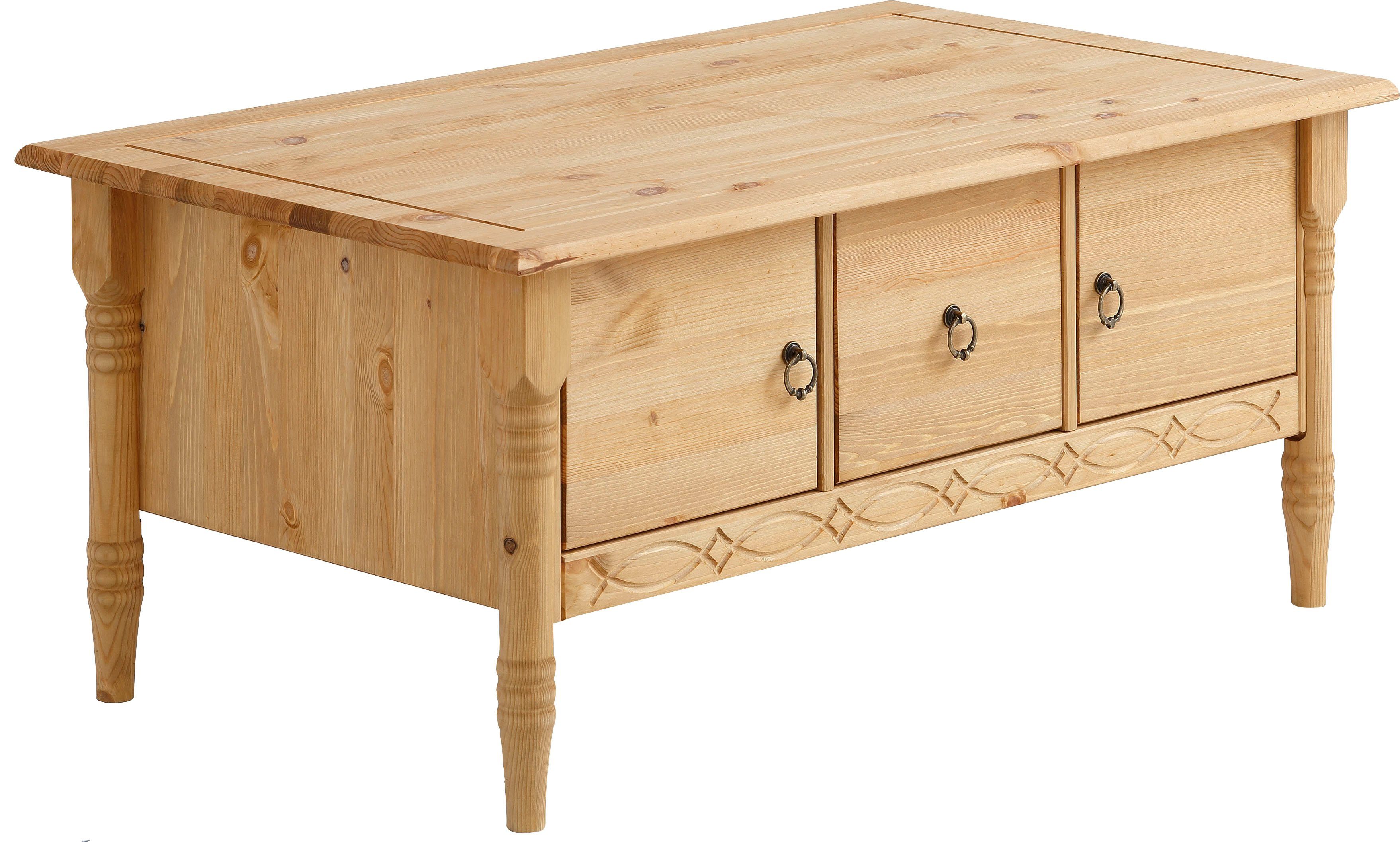 OTTO home Couchtisch Indra, aus massiver Kiefer, FSC®, mit Stauraum, dezentes Ornament