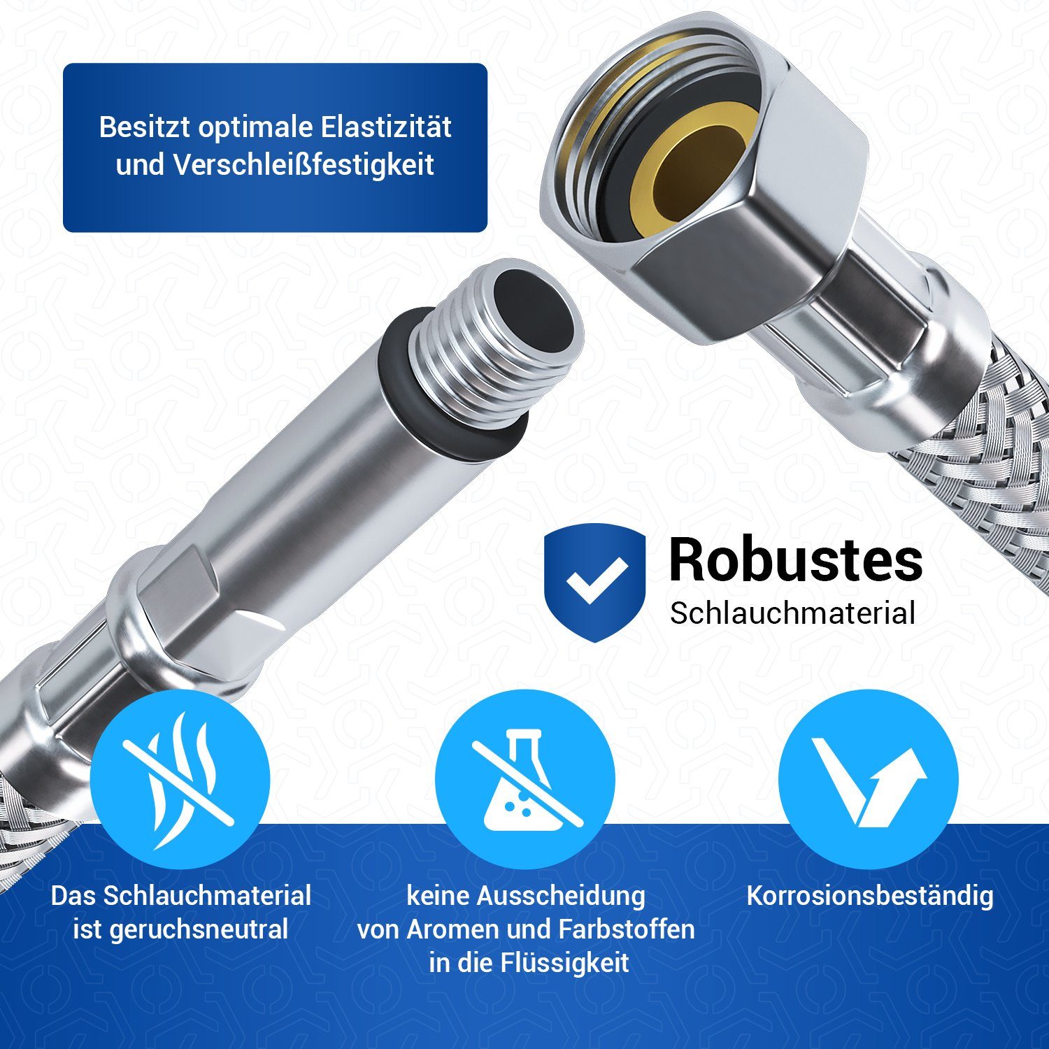 VIOKS Flexschlauch Panzerschlauch 3/8 Zoll ÜM x M10, mit Dichtung 30 bis 300 cm für Sanitär – Bild 5 von 5