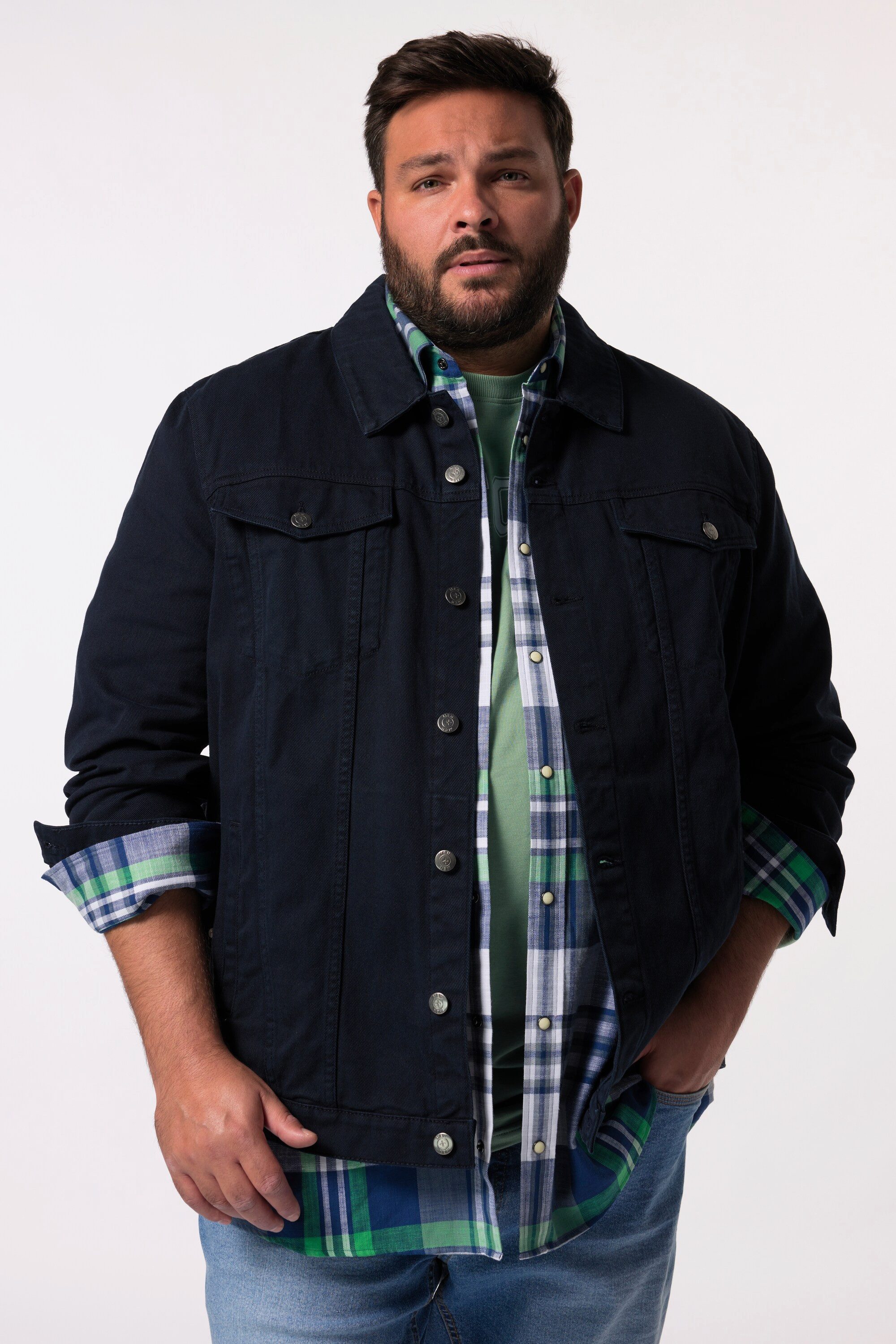 Men Plus Funktionsjacke Jeansjacke Colordenim Brusttaschen