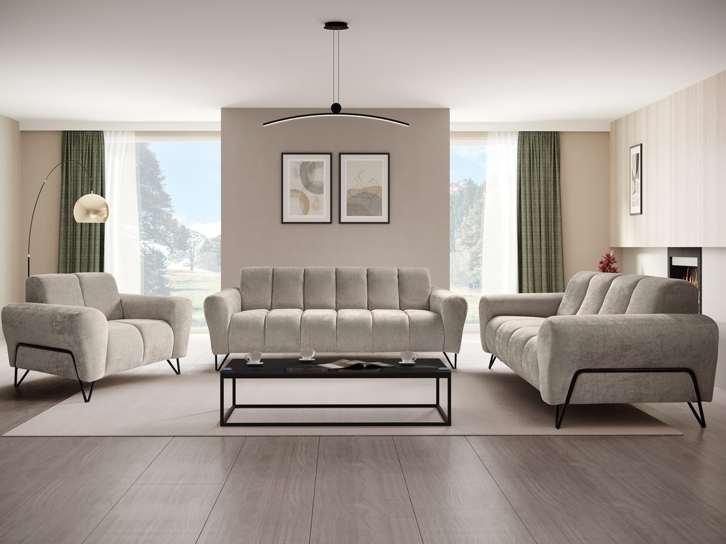 Beautysofa Polstergarnitur mit Metallbeine in schwarzer VOLARE, 3-Sitzer So günstig online kaufen