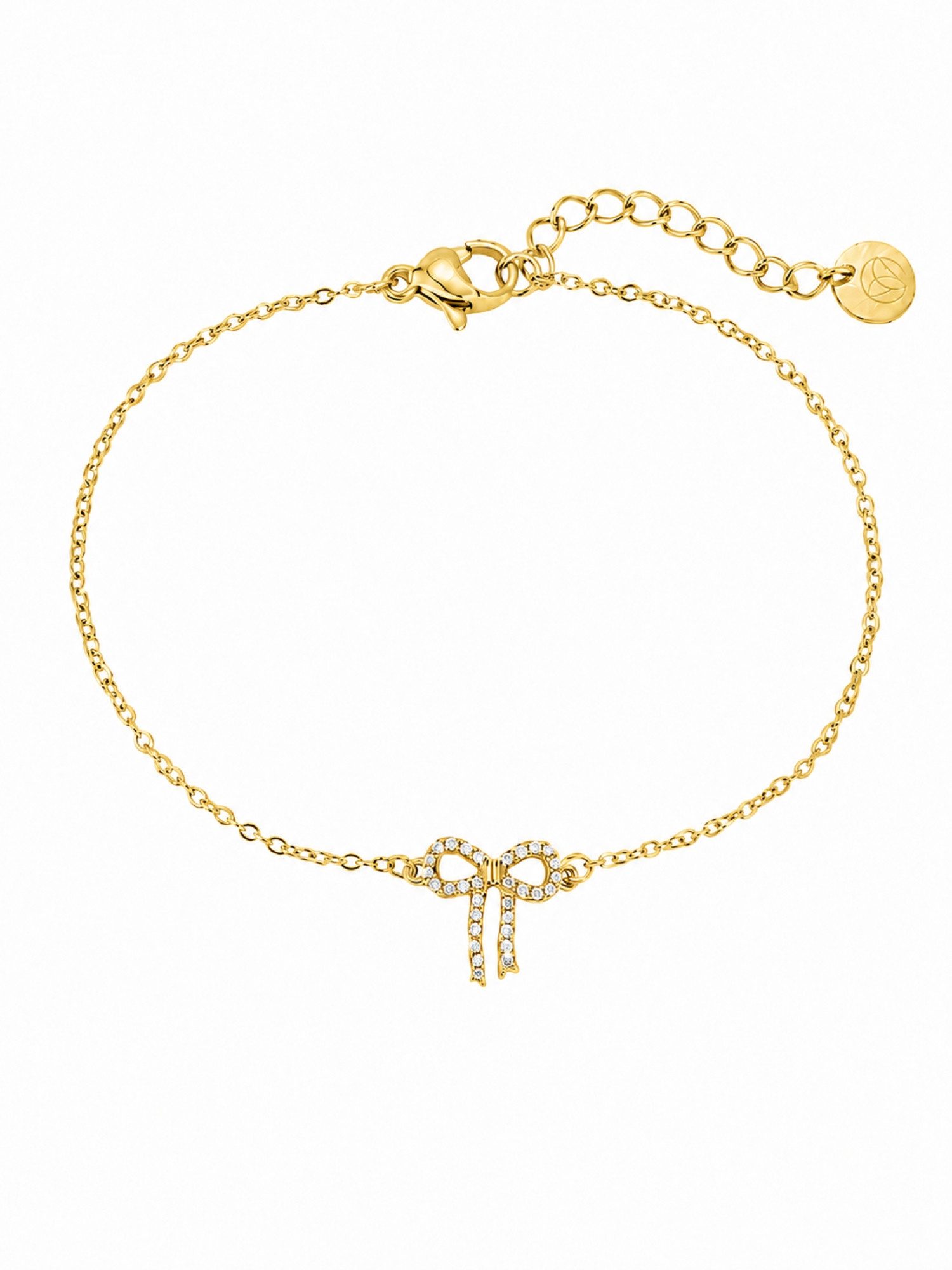 Adel Accessoires Edelstahlkette Zartes Schleifen-Armband mit Zirkonia – Elegantes Design, Größenverstellbar, hautfreundlicher Edelstahl, kratzfestes Design.