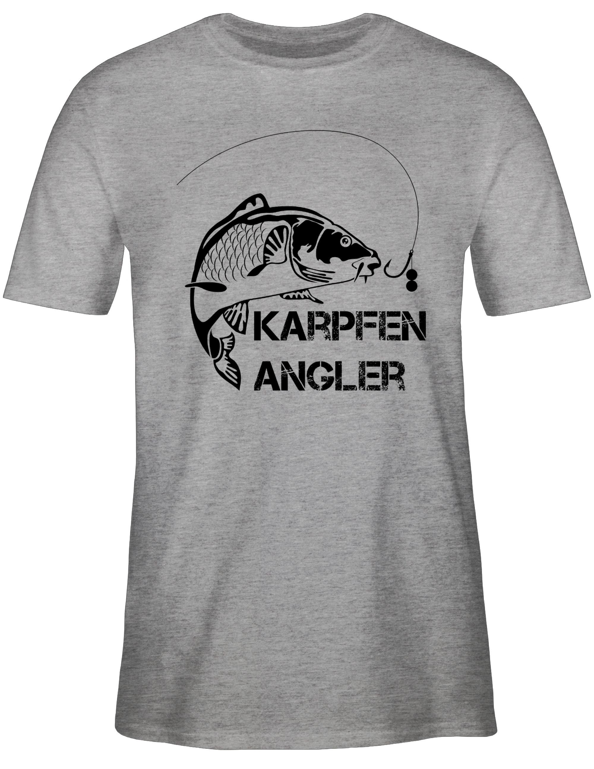 Grau Angler 3 Karpfen Geschenke Angler meliert Shirtracer T-Shirt